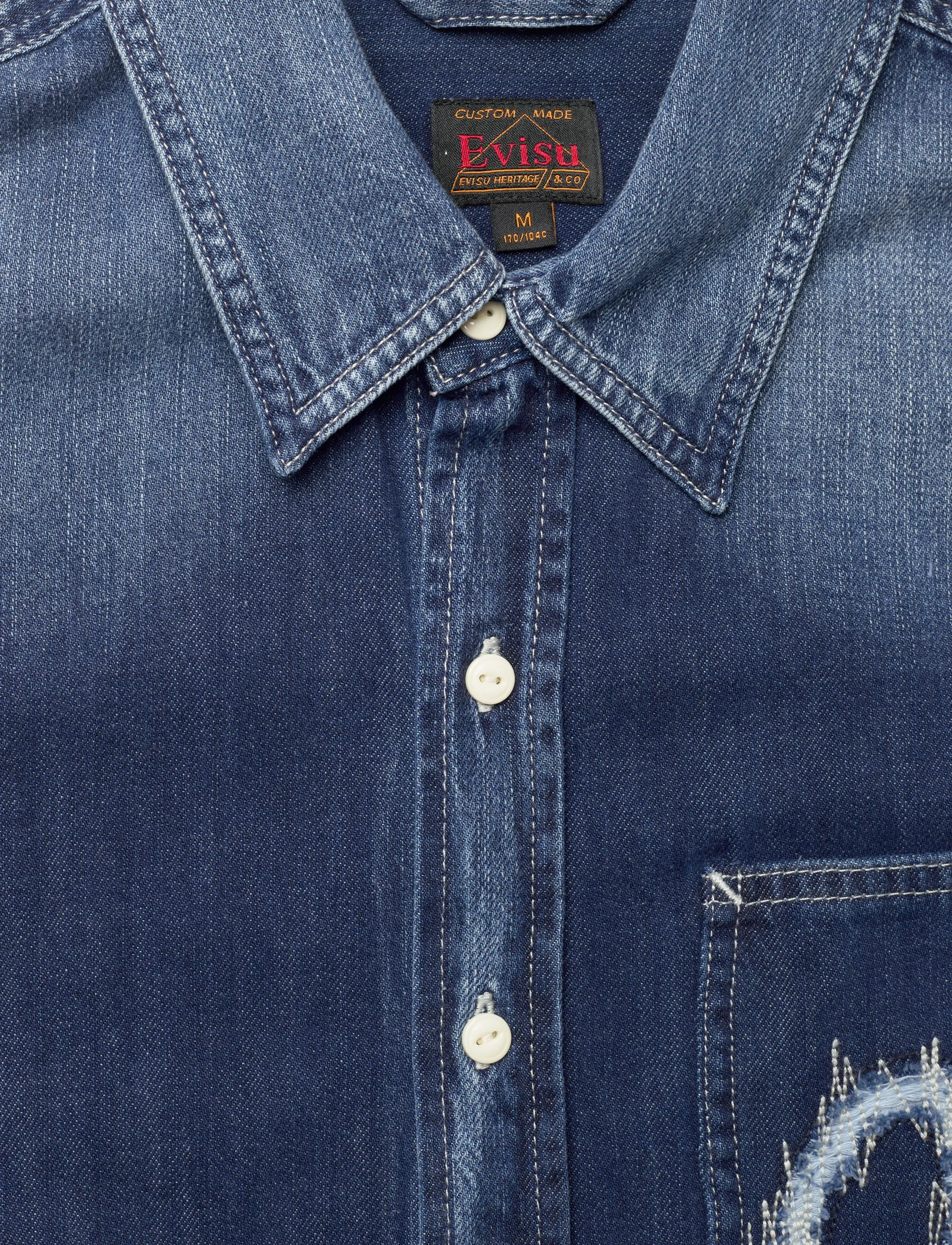 Evisu - WASHED DENIM LS SHIRT - jeansskjortor - mid tone indigo - 2