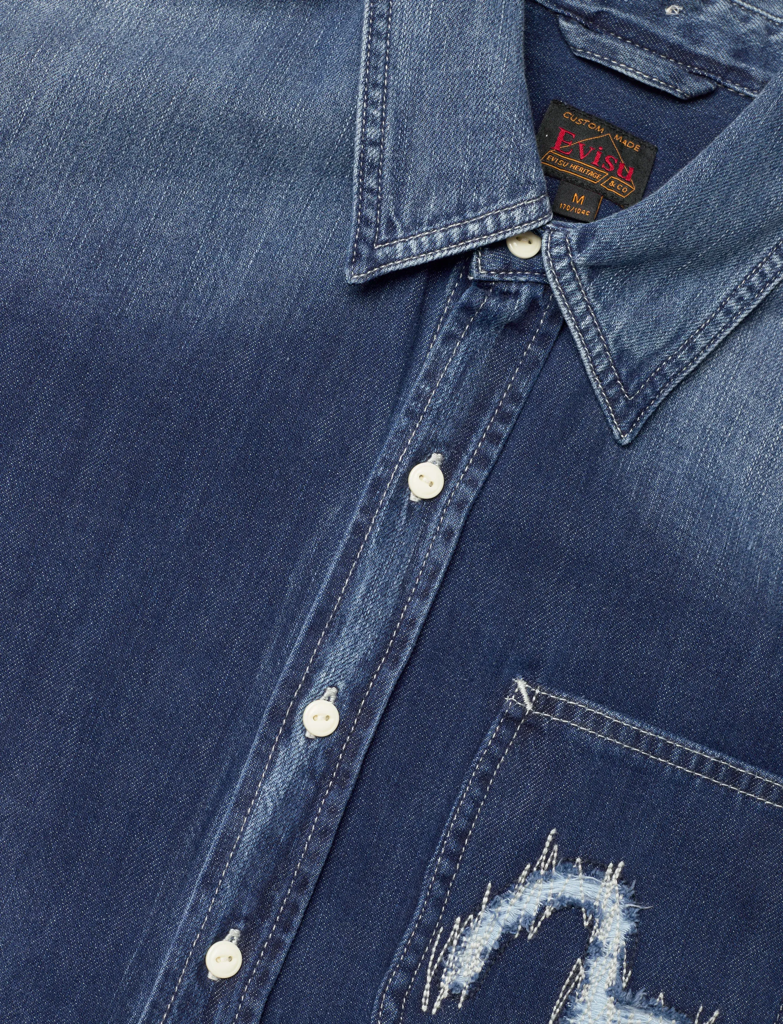 Evisu - WASHED DENIM LS SHIRT - jeansskjortor - mid tone indigo - 3