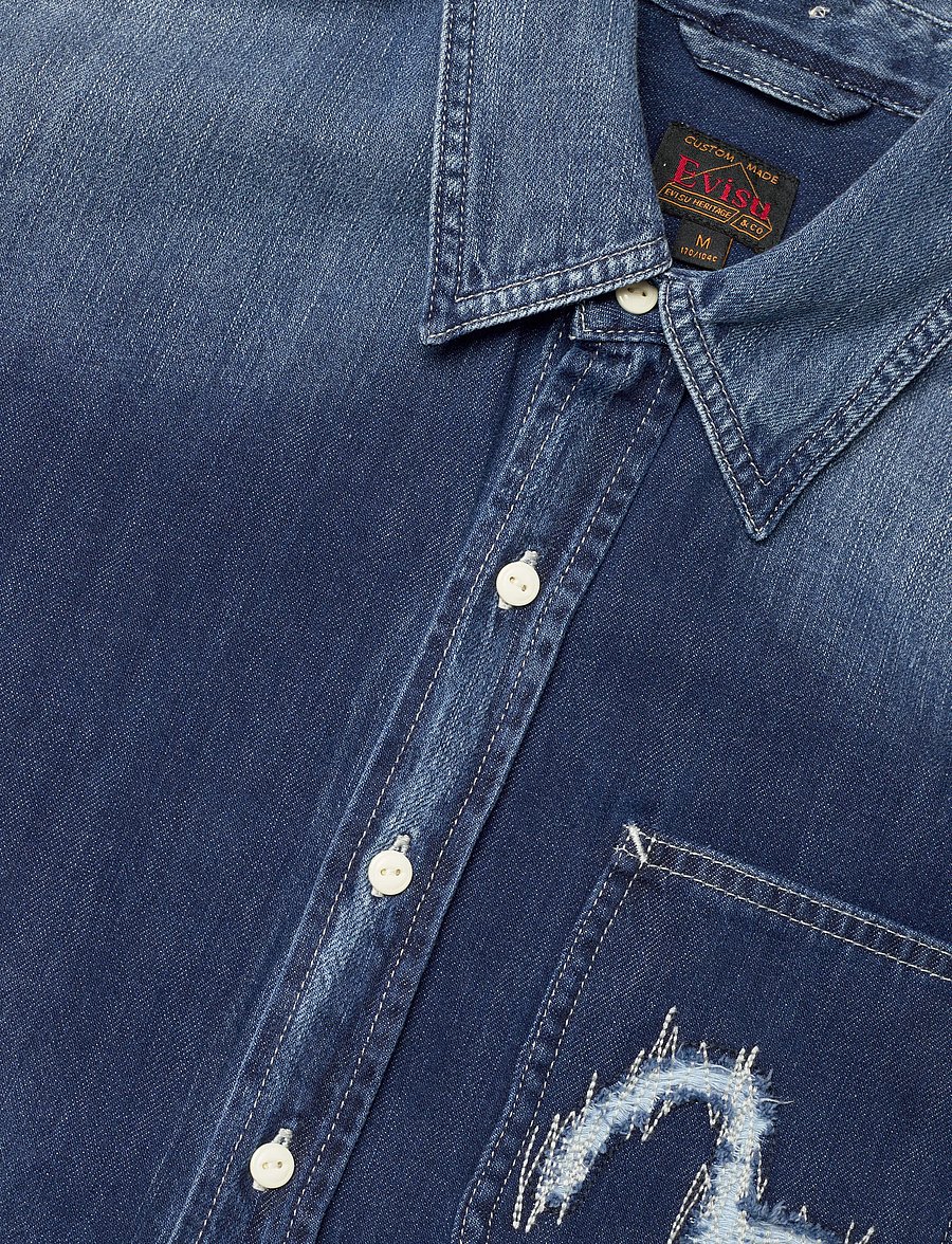 Evisu - WASHED DENIM LS SHIRT - jeanshemden - mid tone indigo - 3