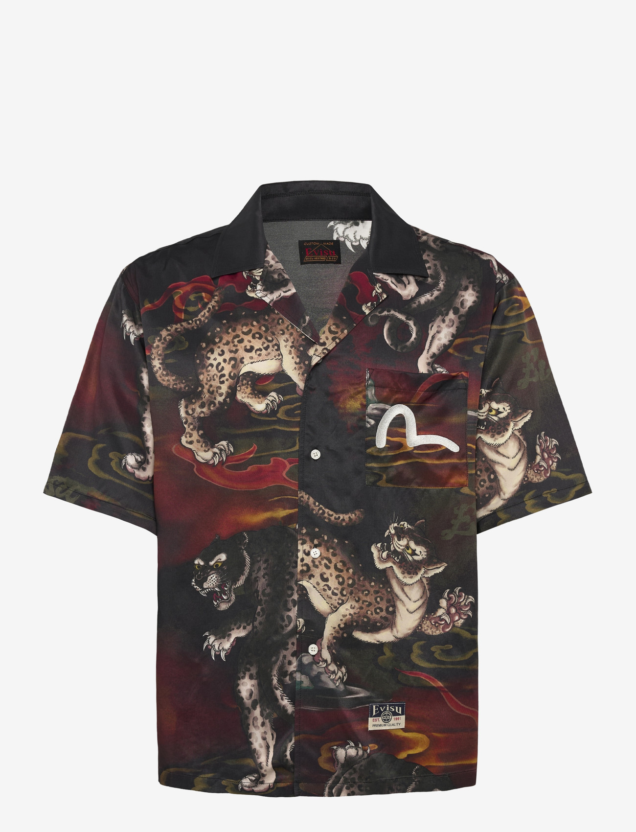 Evisu - LEOPARD AOP SS SHIRT - mönstrade skjortor - allover black - 0