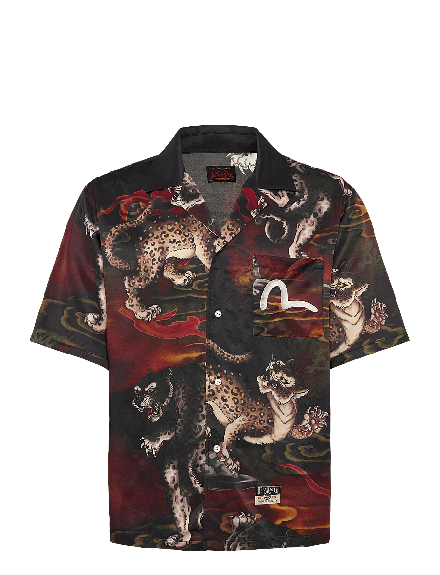 Evisu - LEOPARD AOP SS SHIRT - gemusterte hemden - allover black - 0