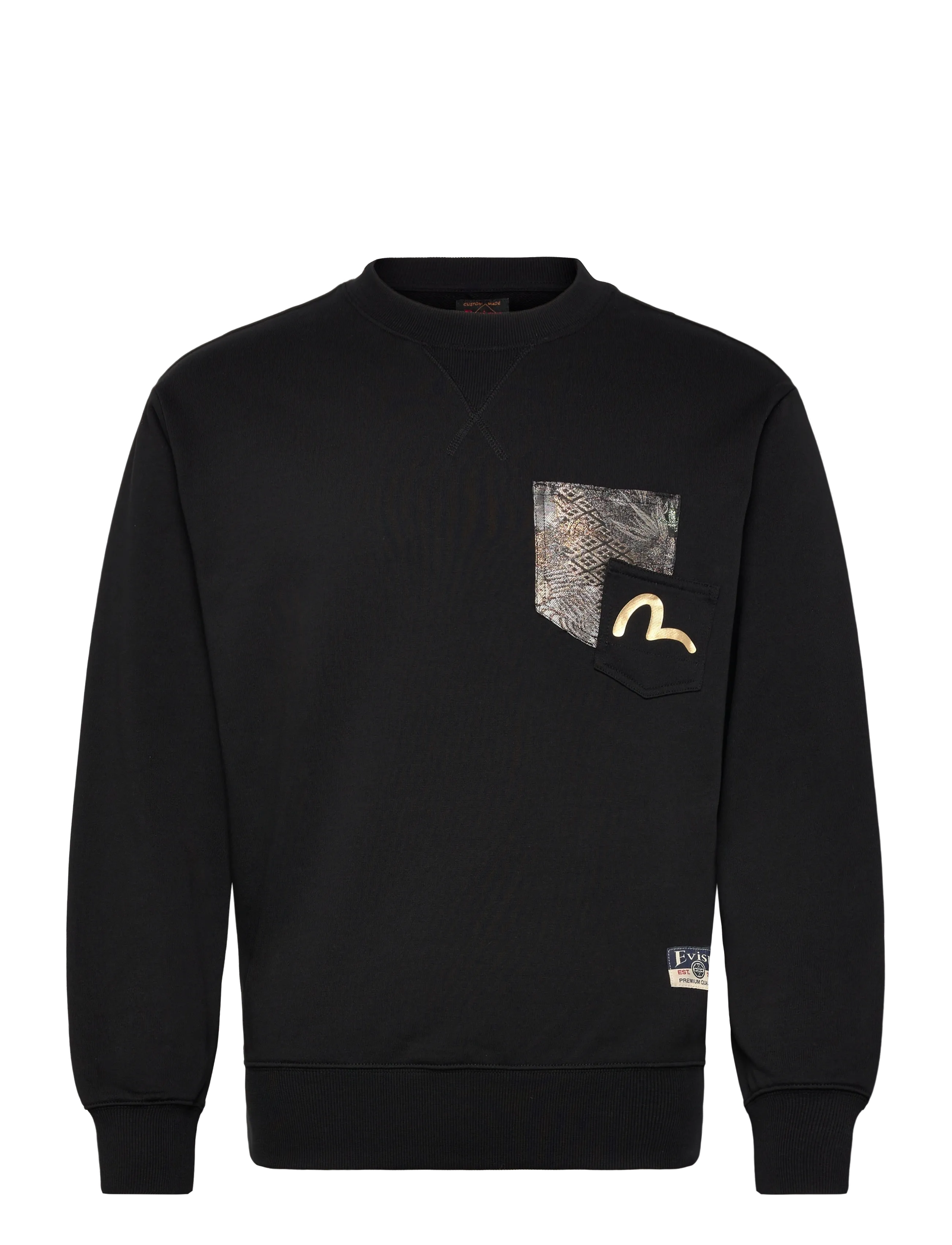 Evisu Japanese Kite Printed Sweatshirt W/ Brocade Pocket, S, Sweatshirts & Hoodies, Schwarz - Sweatshirts, Männerswear