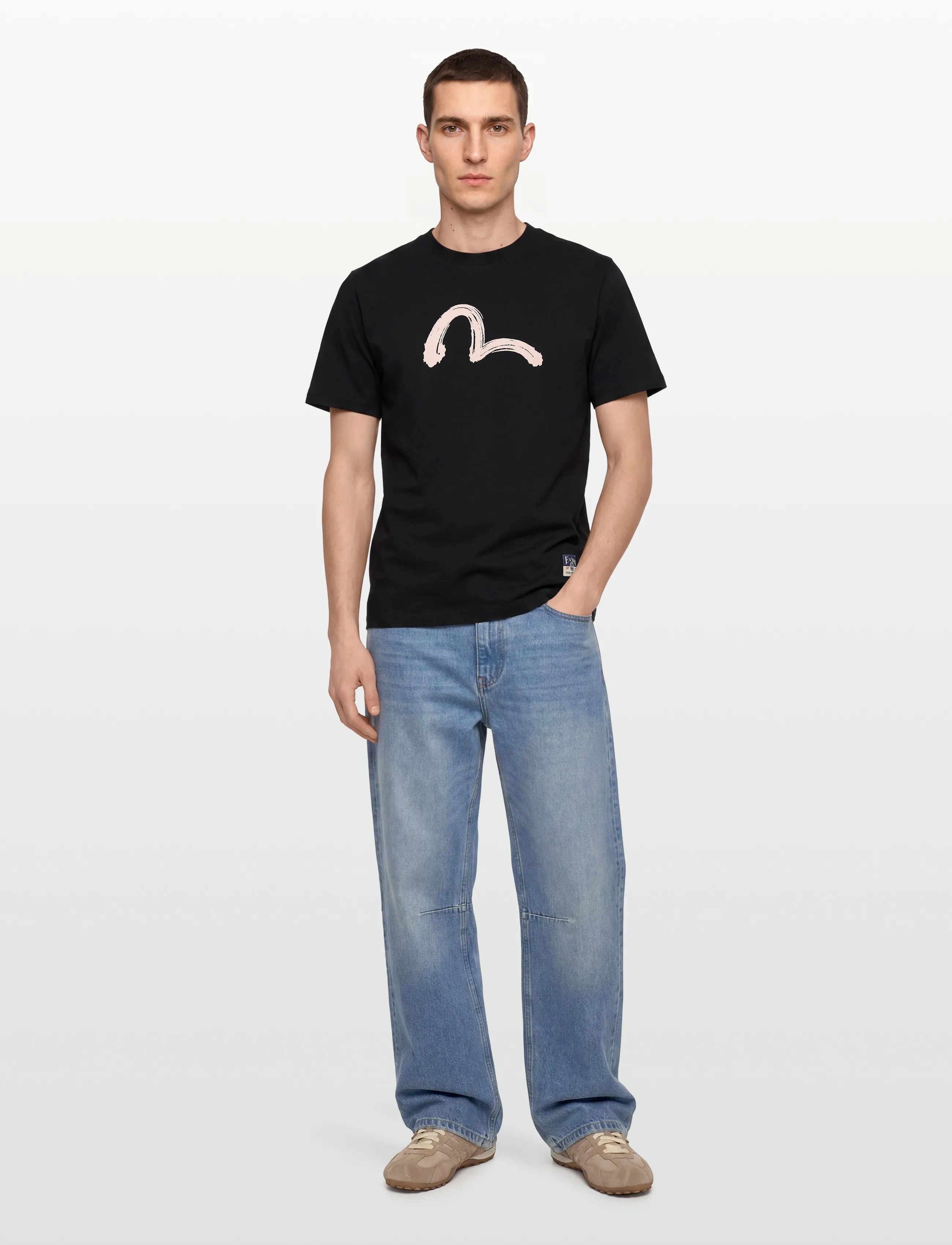 Evisu HAND BRUSH SEAGULL PRINTED SS TEE - Kortärmade t-shirts - BLACK / black