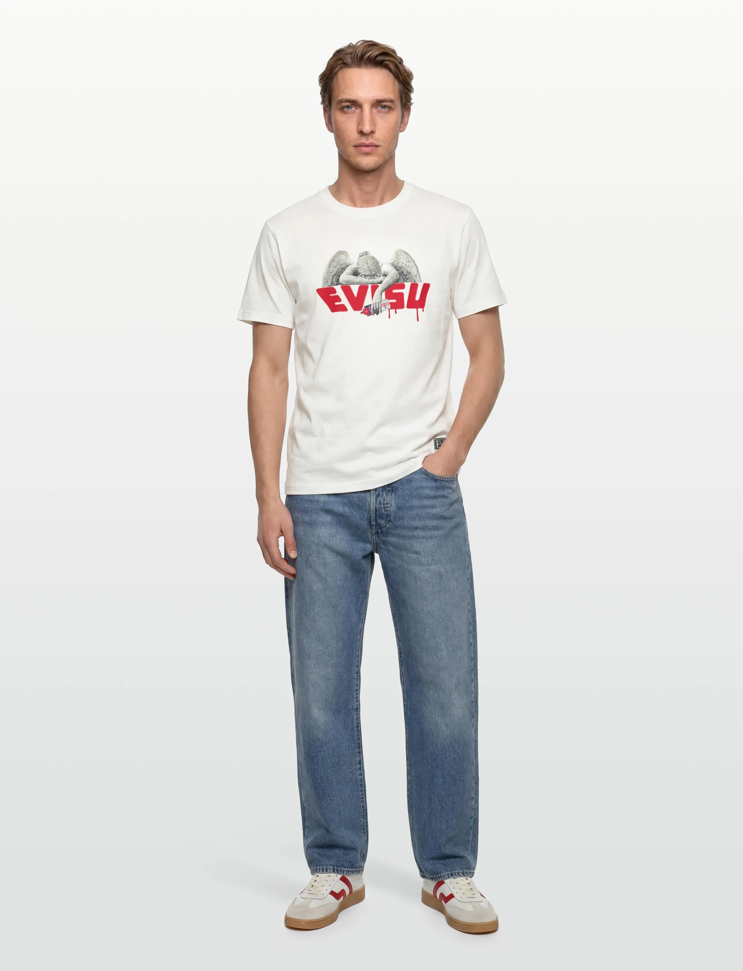 Evisu Angel & Aerosol Spray Paint Printed Ss Tee, M, White, T-Shirts > Kortærmede, Herre