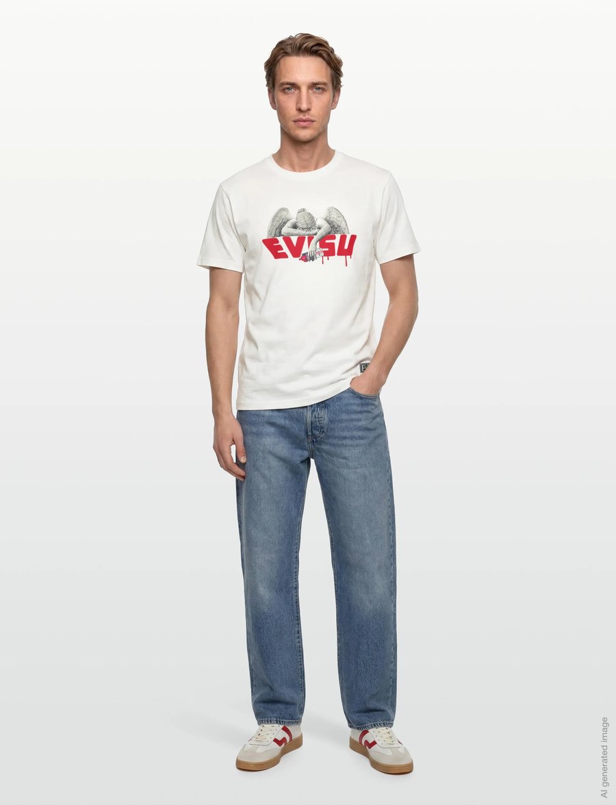 Evisu - ANGEL & AEROSOL SPRAY PAINT PRINTED SS TEE - off white - 0