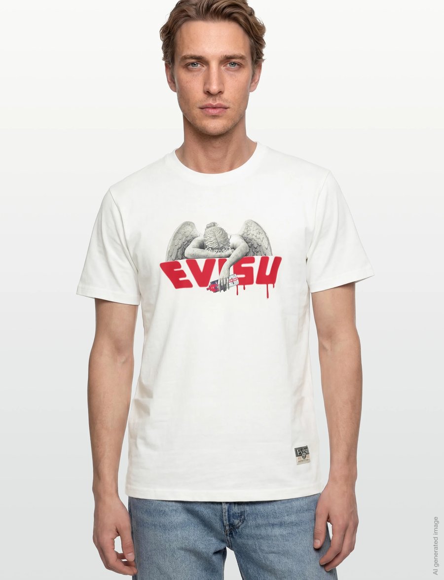 Evisu - ANGEL & AEROSOL SPRAY PAINT PRINTED SS TEE - off white - 3
