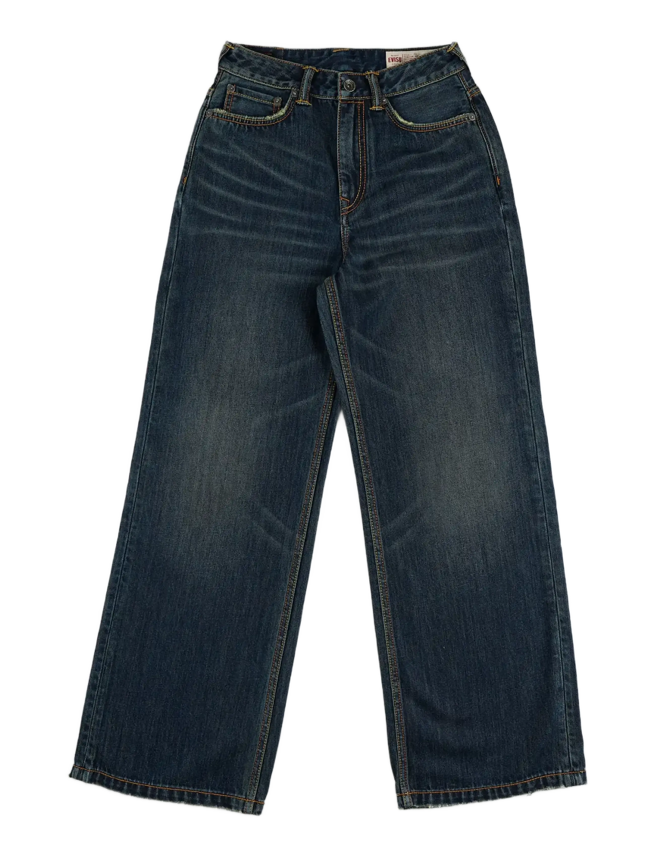 Evisu HT, WASHED DAICOCK STRAIGHT PANTS LIGHT BLUE - Transitional Layering - MID TONE INDIGO / blue