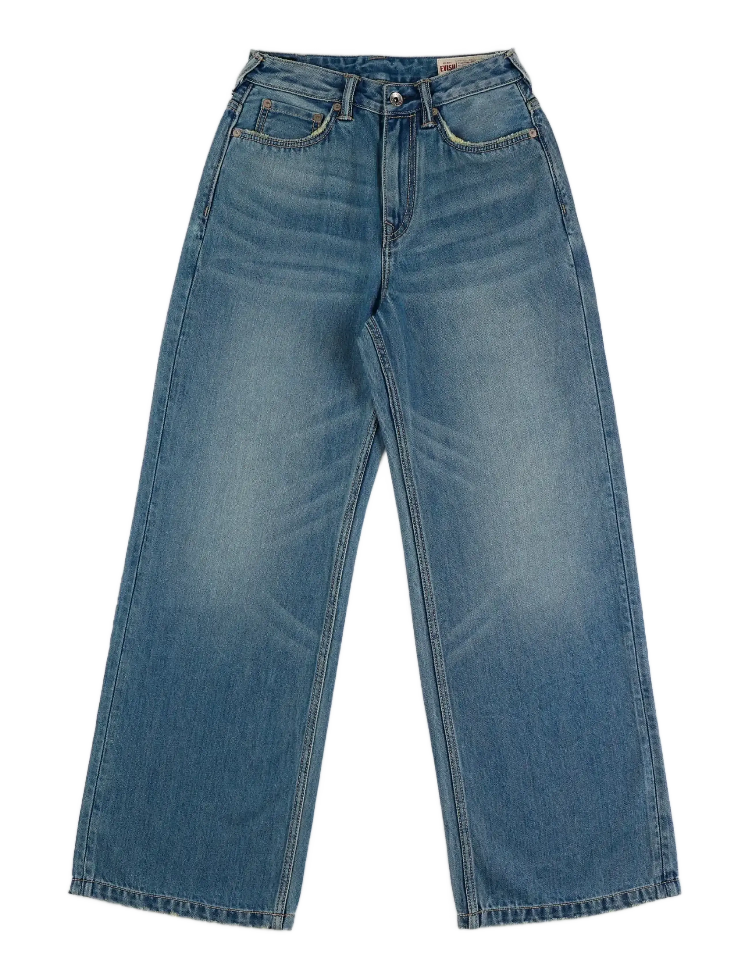 Evisu Ht, Washed Daicock Straight Pants Pink, Kvinder, Højtaljede Lige Ben Jeans, Blå, Str: 29
