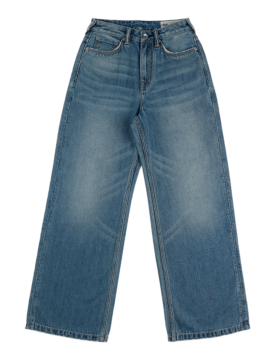 Evisu - HT, WASHED DAICOCK STRAIGHT PANTS PINK - hosen mit weitem bein - light tone indigo - 0