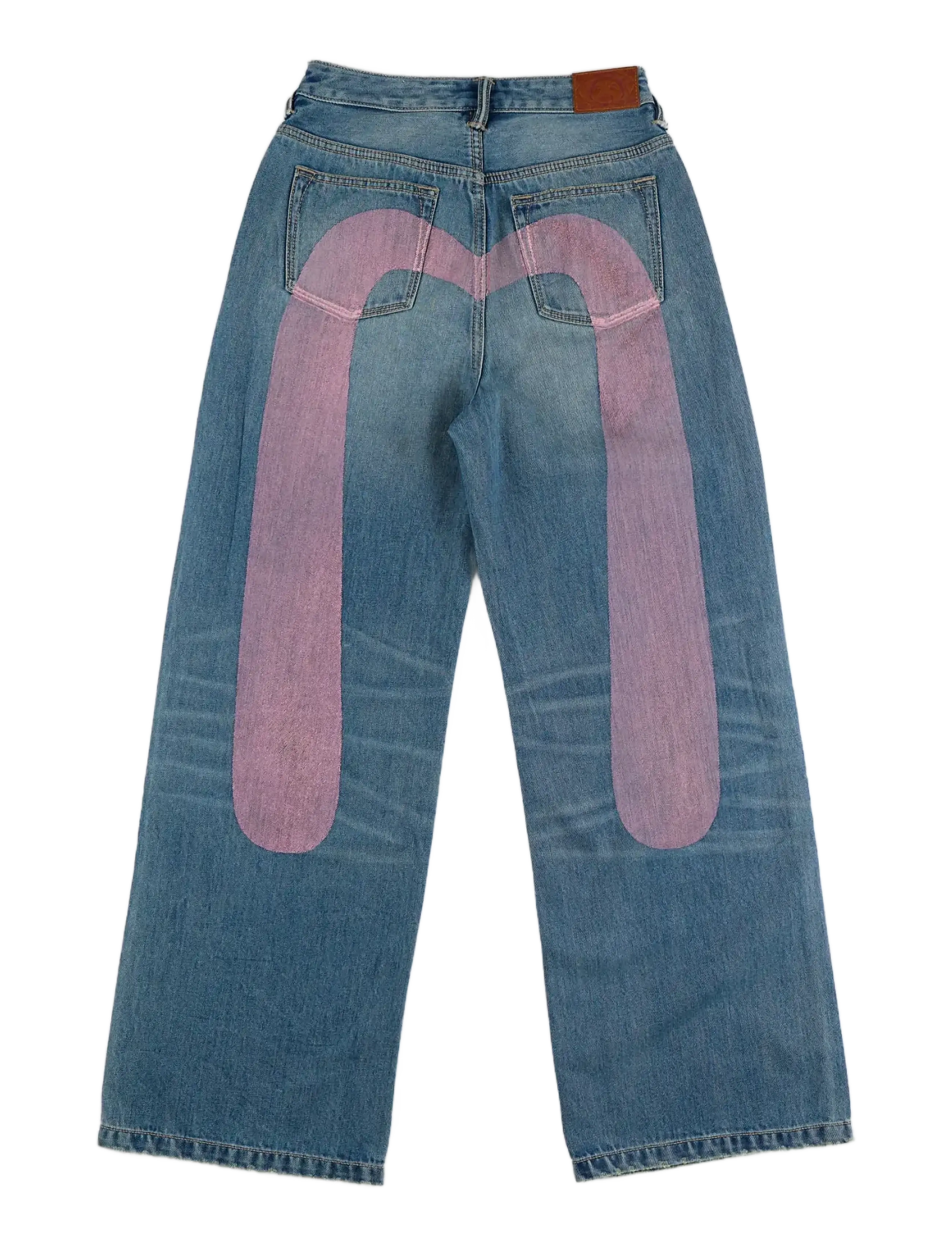Evisu - HT, WASHED DAICOCK STRAIGHT PANTS PINK - hosen mit weitem bein - light tone indigo - 1