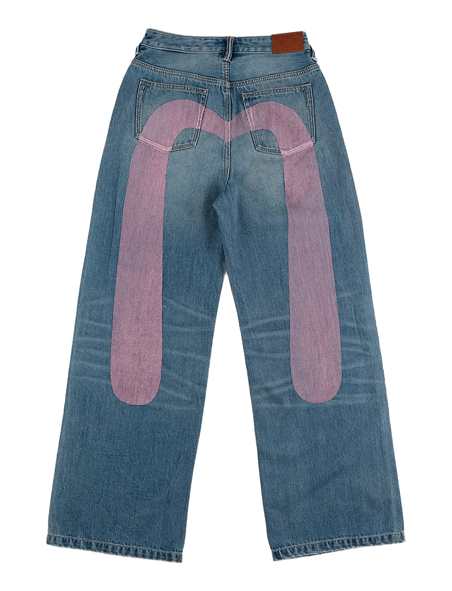 Evisu - HT, WASHED DAICOCK STRAIGHT PANTS PINK - hosen mit weitem bein - light tone indigo - 1