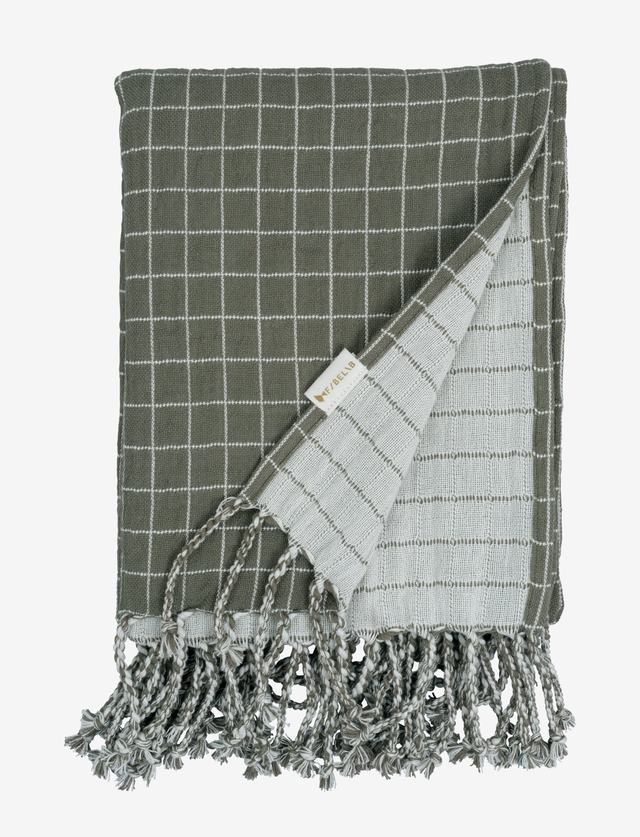 Fabelab Baby Blanket Grid Olive, Blankets & Quilts, Grøn, Str: 80X110CM+9CM F