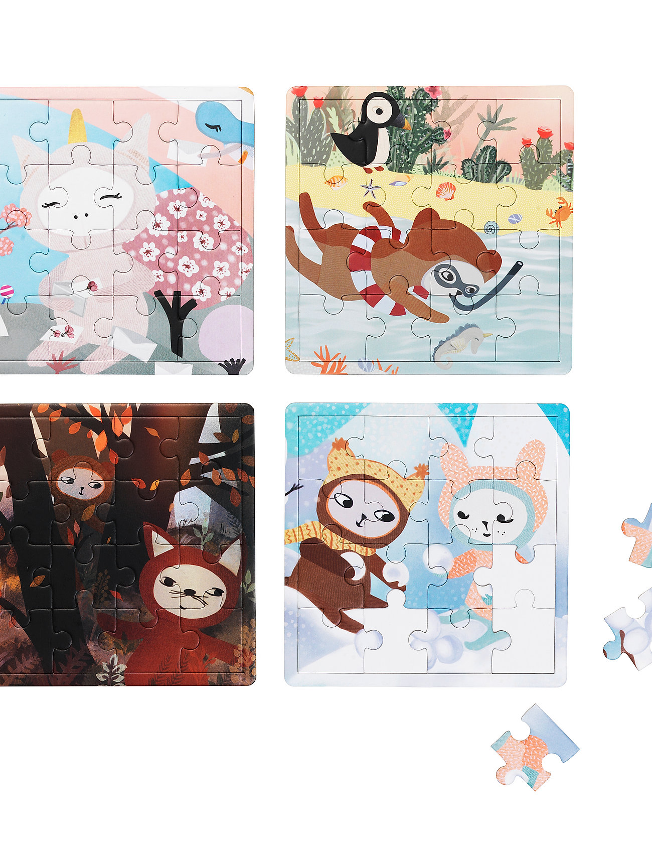 Fabelab Puzzle 4 Seasons Set Of 4 Puzzles 16 Pcs./Each, Børn, Classic Puslespil, Multi/mønstret, Str: 18X18CM