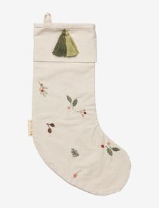 Christmas Stocking - Yule Greens embroidery - Natural, Fabelab