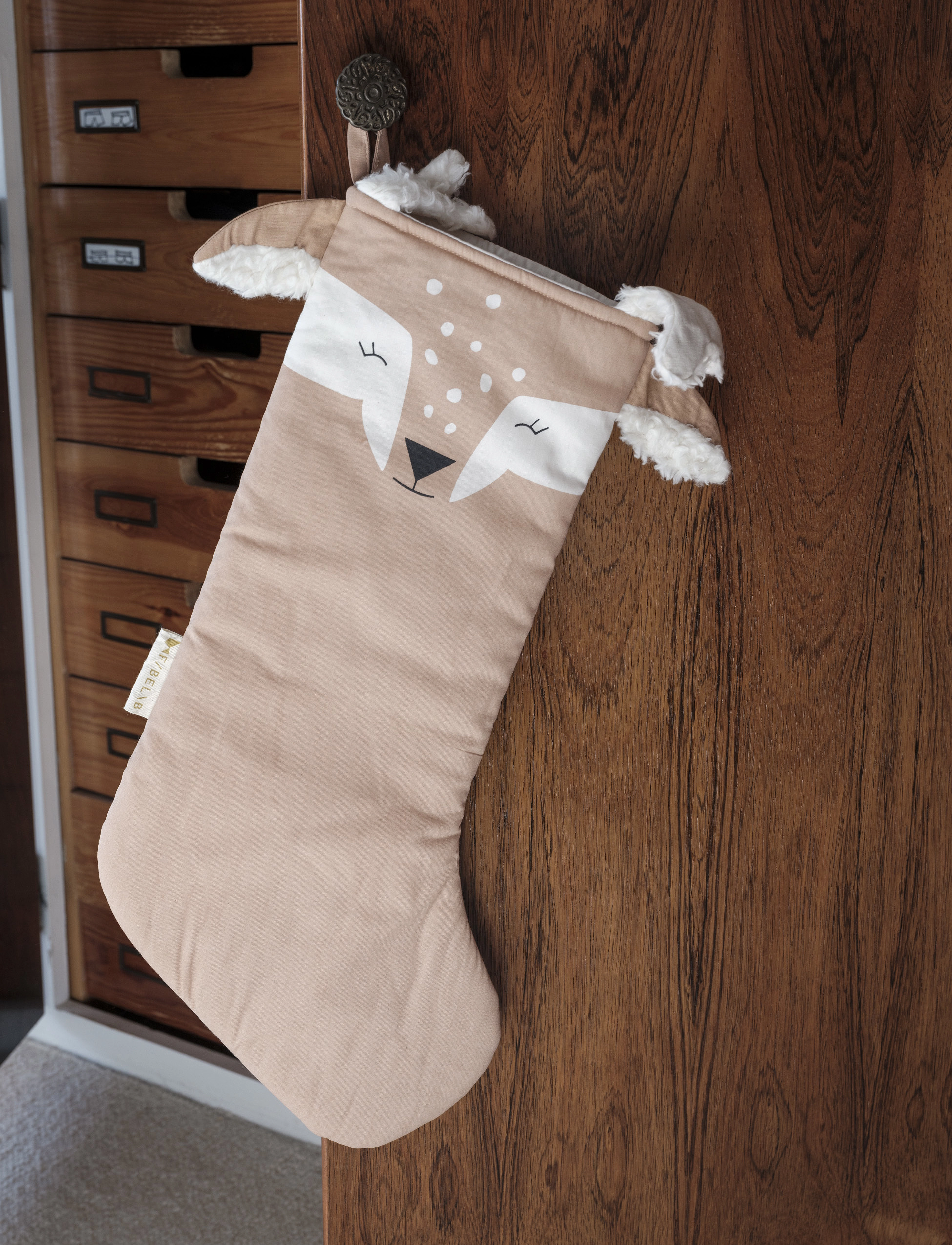 Fabelab Christmas Stocking Deer Caramel, 52 cm, Decoration, Beige - Accessories, Kinder