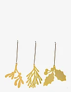 Christmas Ornaments Yule Greens - 3 pack - Golden Metal - GOLD