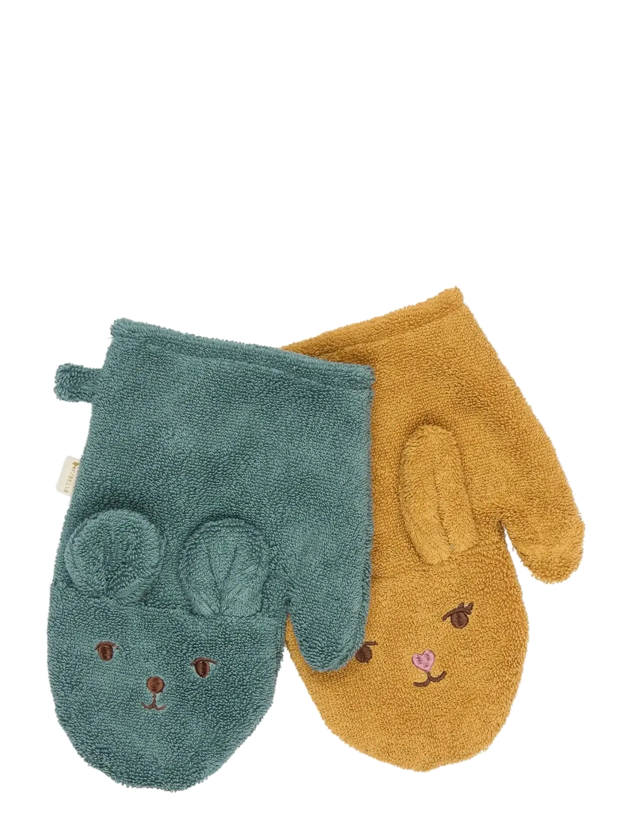 Fabelab Bath Mitts 2 Pack Bear And Bunn, One Size, Bathroom, Mehrfarbig/gemustert - Cloths, Kinder