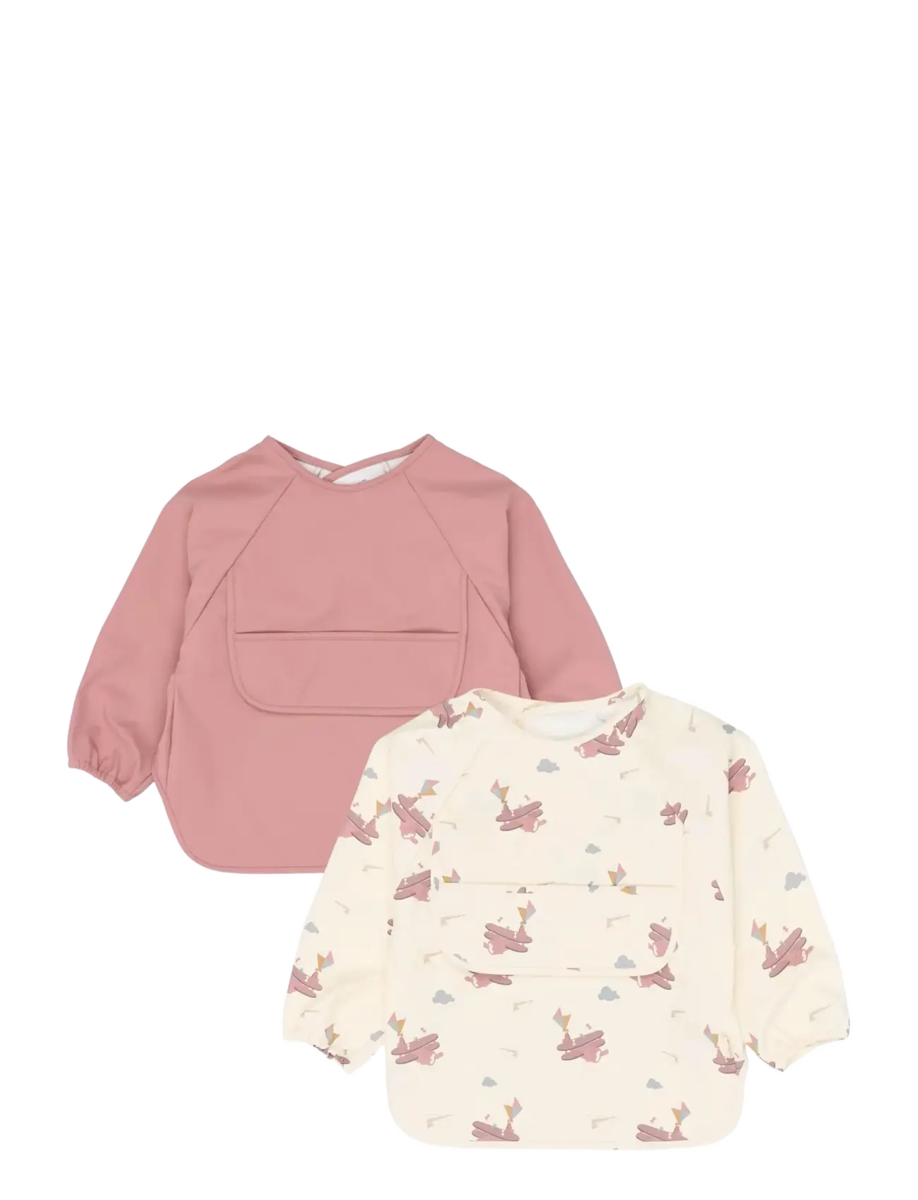 Fabelab Sleeve Bib 2-Pack Little Flyers A, One Size, Bibs, Rosa - Long Bib, Kinder
