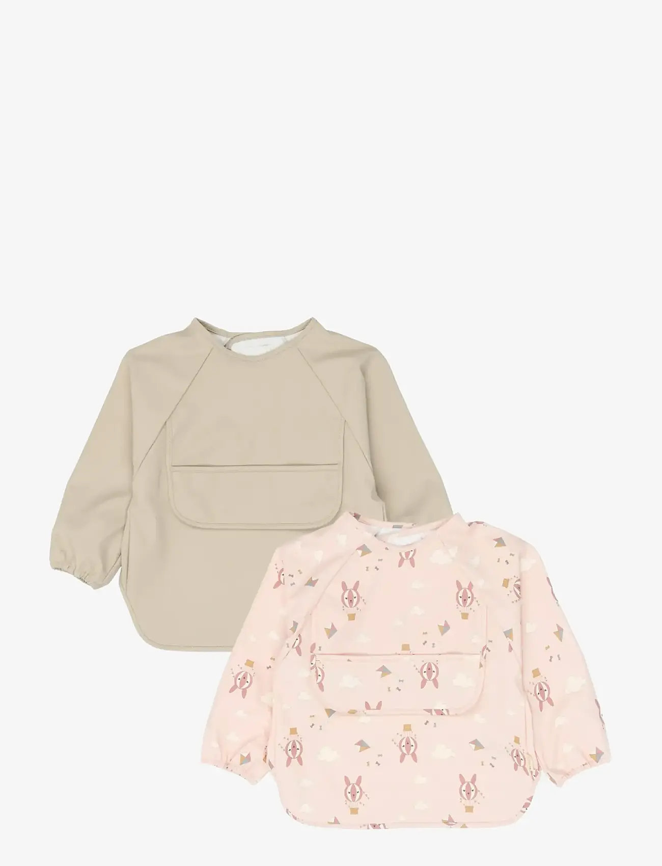 Fabelab - Sleeve Bib 2-pack - Little Flyers A - pikkade varrukatega pudipõll - oxford tan - 1