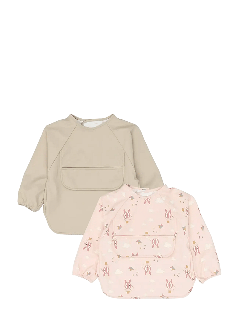 Fabelab - Sleeve Bib 2-pack - Little Flyers A - pikkade varrukatega pudipõll - oxford tan - 1