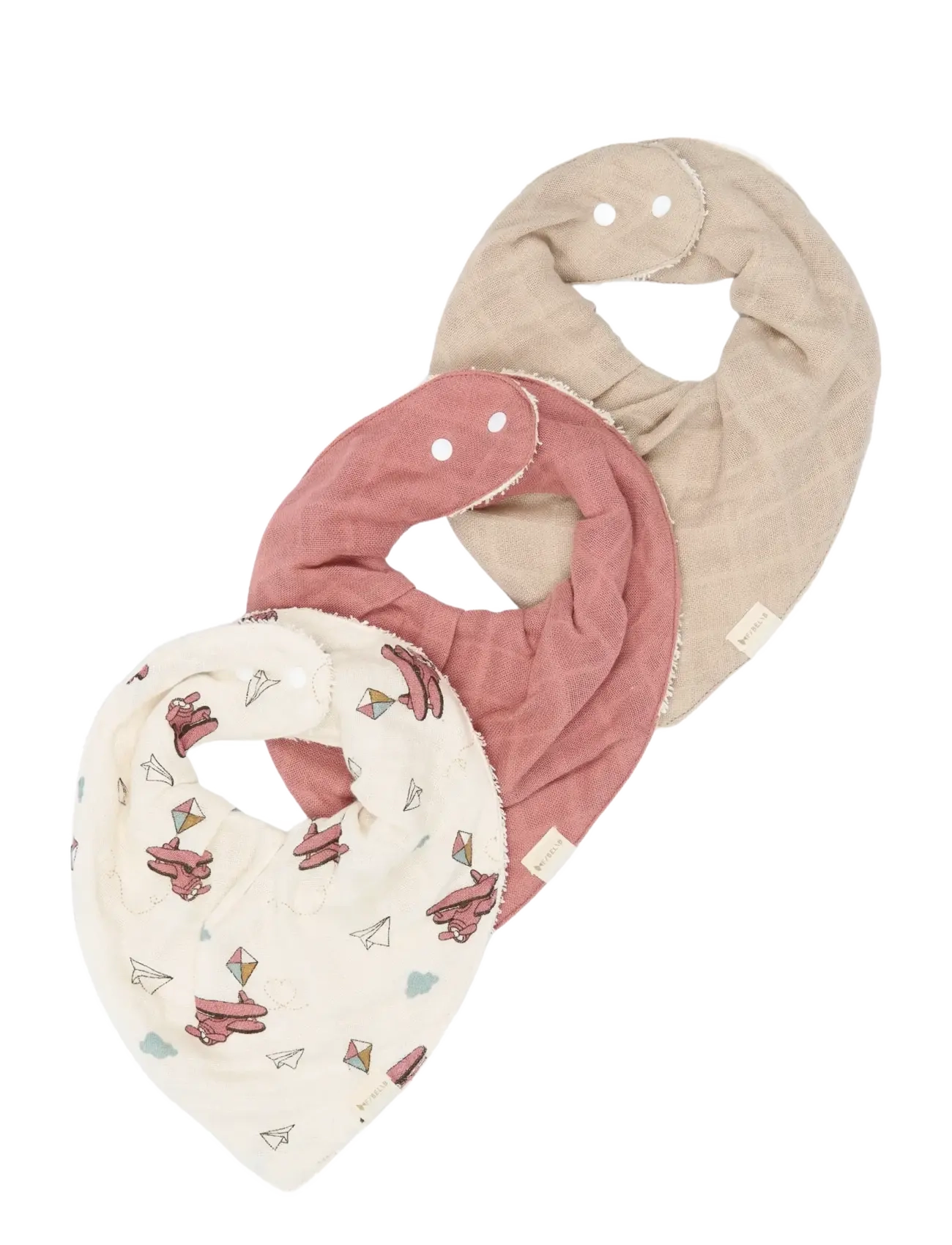 Fabelab Bandana Bib 3-Pack Air Plane Rose, Børn, Bandana Hagesmæk Sæt, Multi/mønstret, Str: ONE SIZE