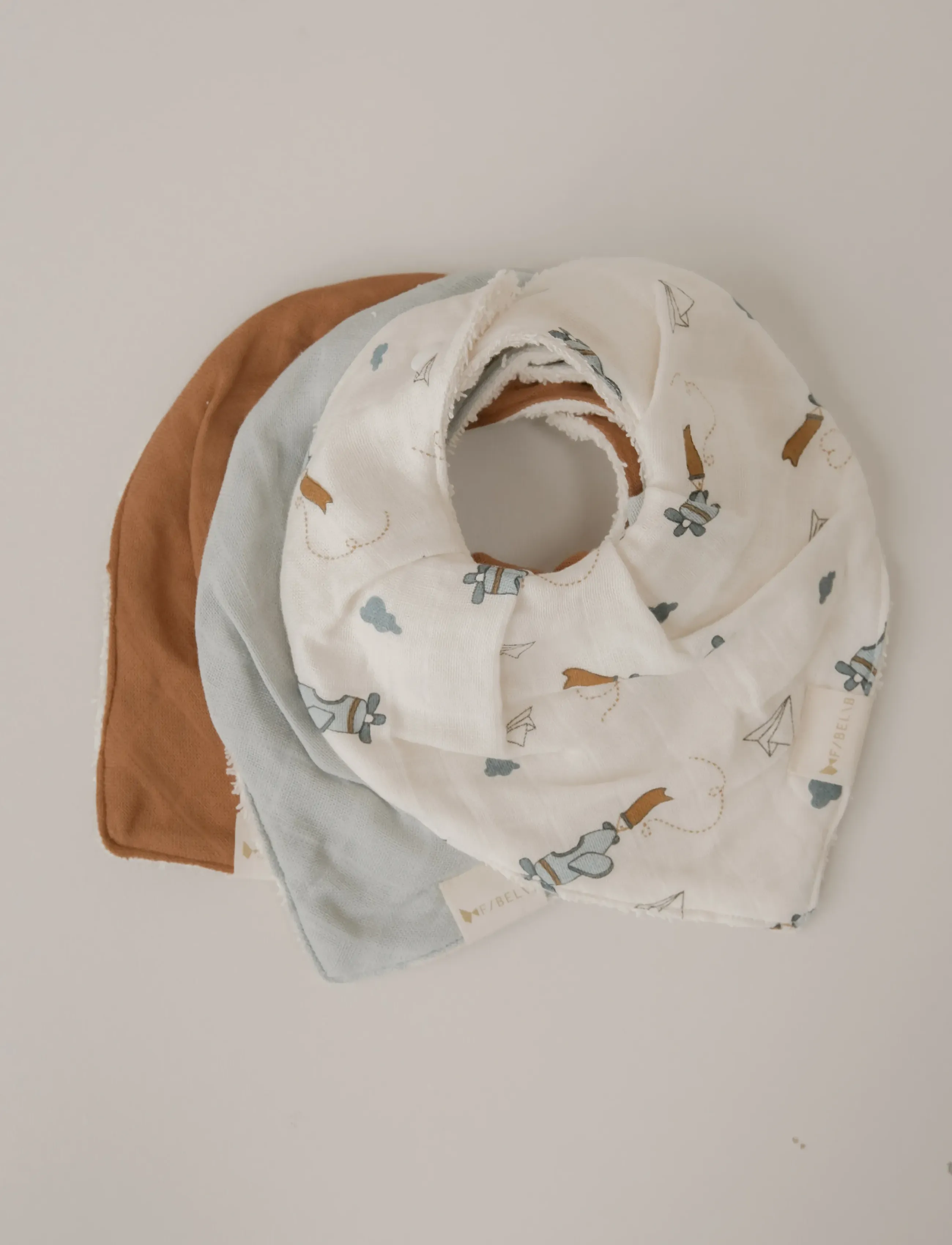 Fabelab Bandana Bib 3-Pack Air Plane Blue, Børn, Bandana Hagesmæk, Multi/mønstret, Str: ONE SIZE