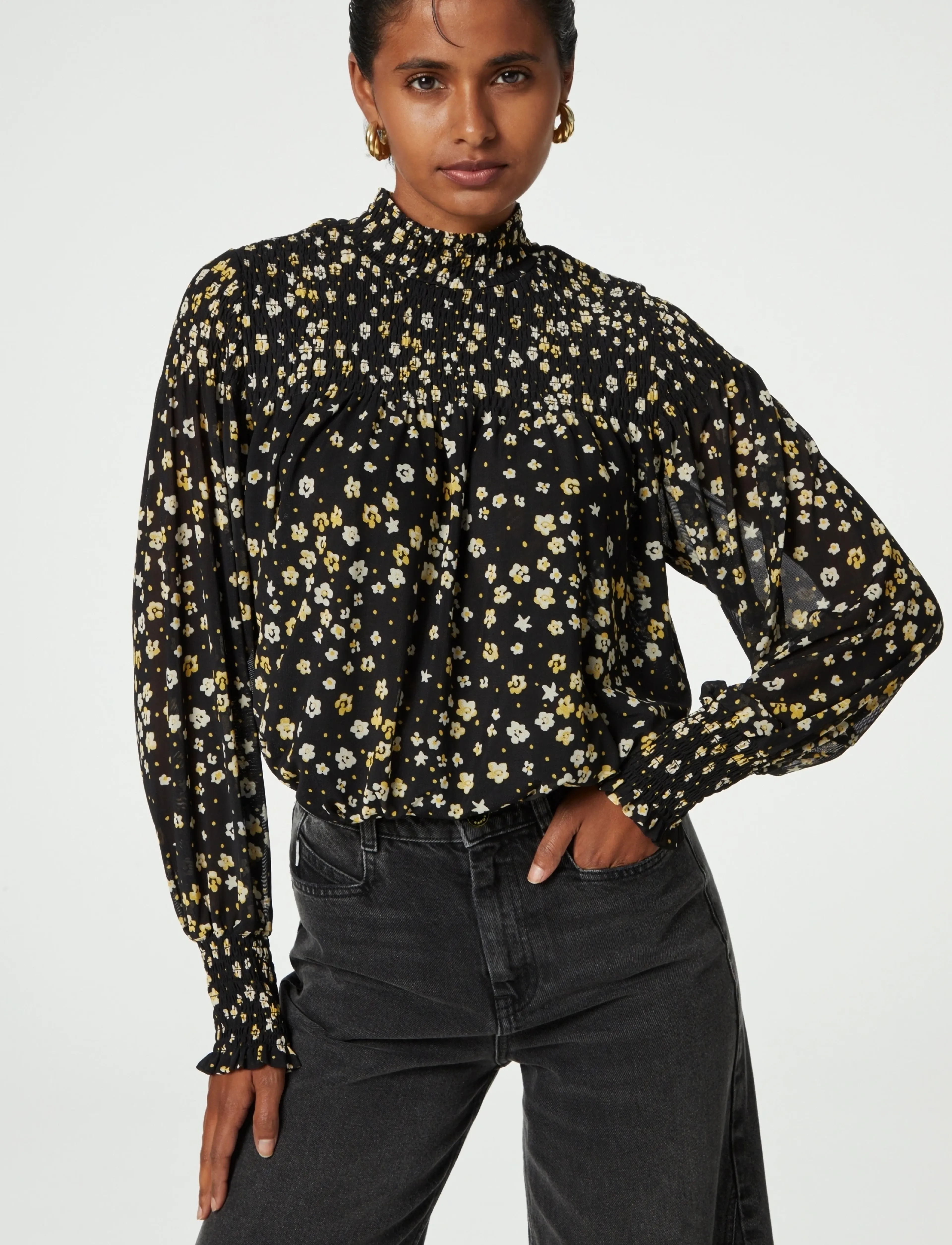 Fabienne Chapot - Mila Top - langærmede bluser - black/dijon yellow - 4