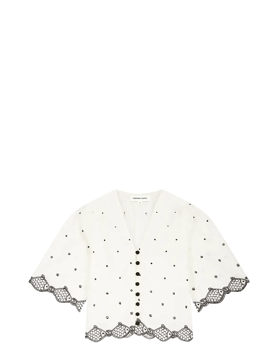 Fabienne Chapot - Tylera Blouse - kortärmade blusar - cosy white/black - 1