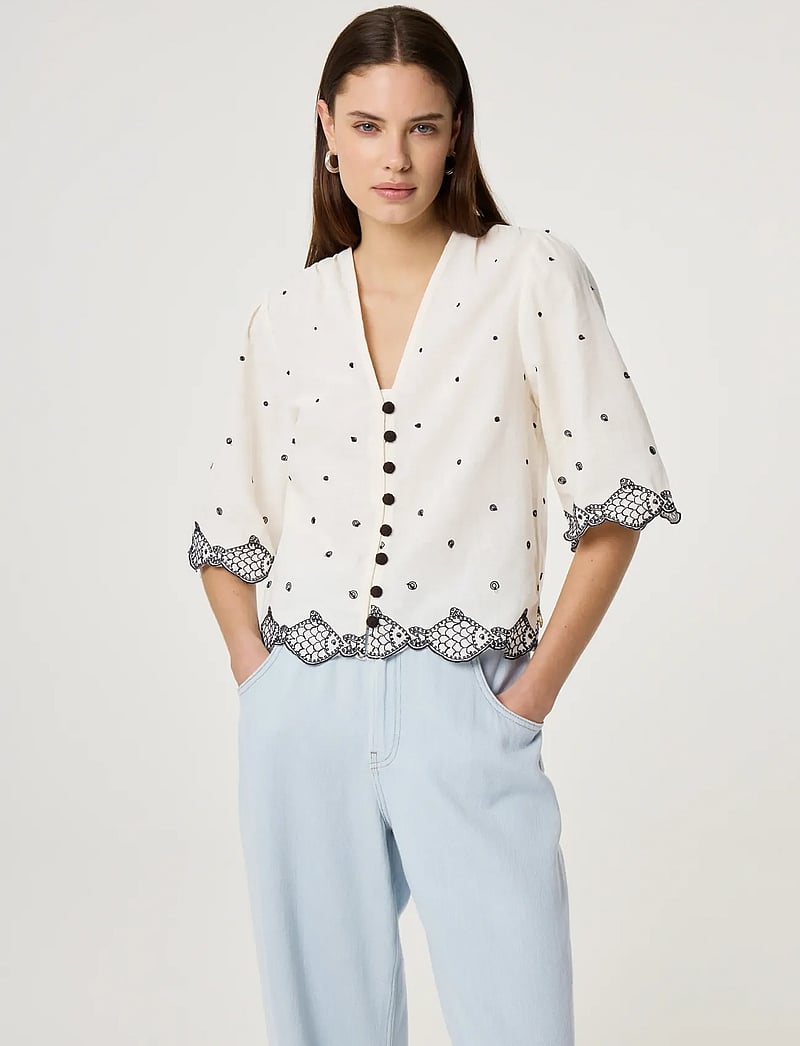 Fabienne Chapot - Tylera Blouse - kortärmade blusar - cosy white/black - 2