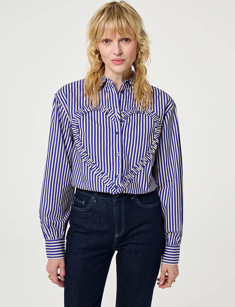 Fabienne Chapot - Alex Heart Blouse - long-sleeved shirts - cosy white/royal cobalt - 3