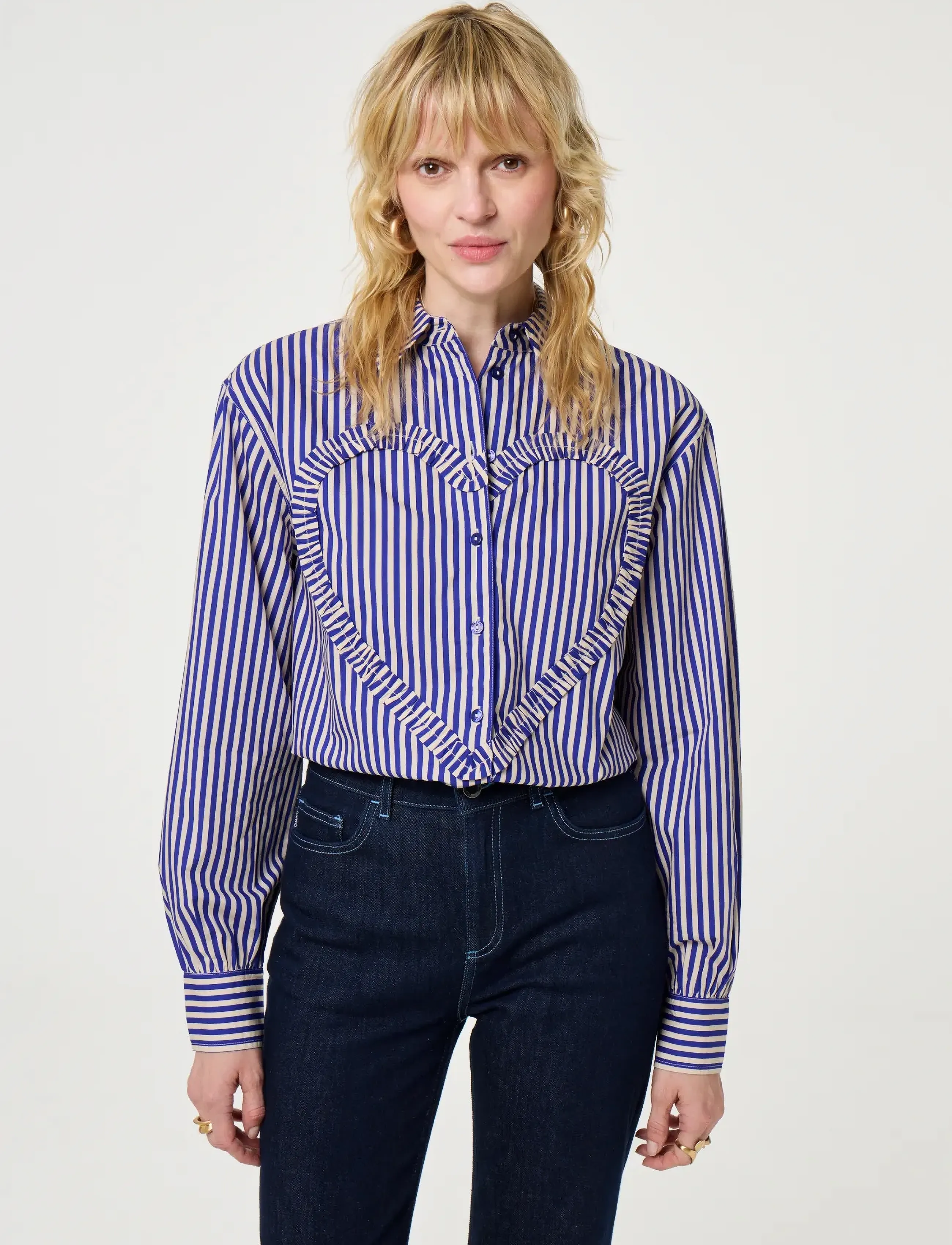 Fabienne Chapot - Alex Heart Blouse - langærmede bluser - cosy white/royal cobalt - 3