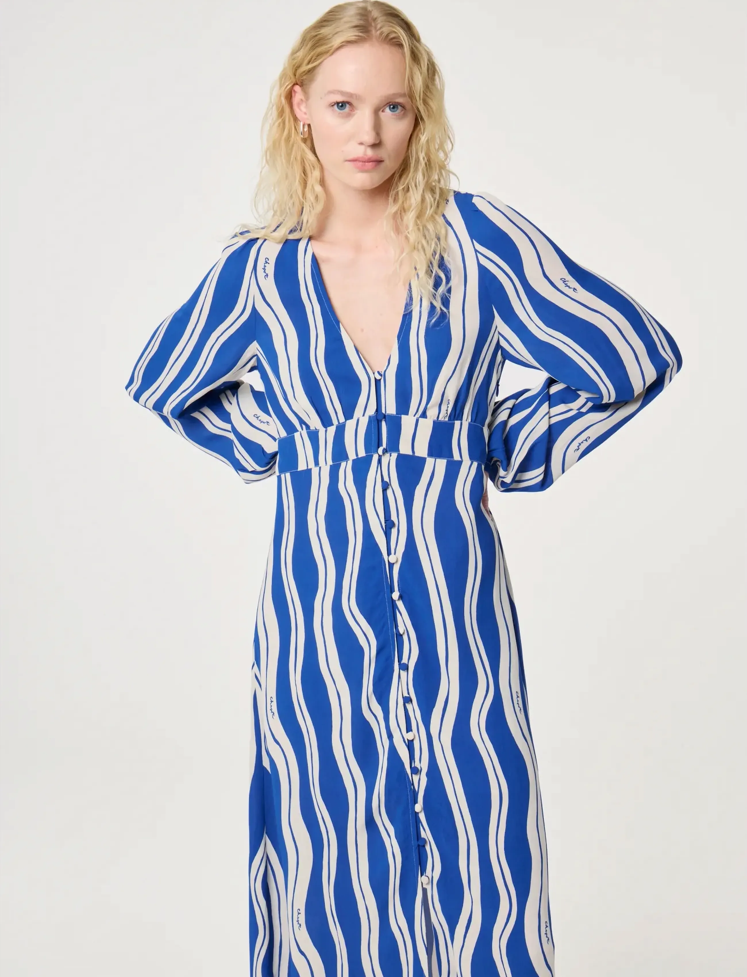 Fabienne Chapot - Ana Dress - shirt dresses - cosy white/cobalt - 2