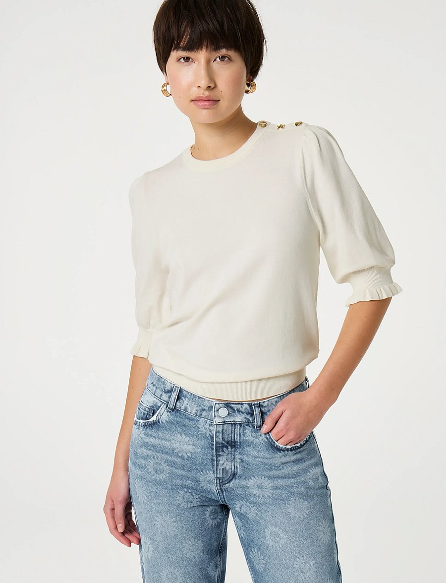 Fabienne Chapot - Molly Short Sleeve Pullover - jumpers - cosy white - 5