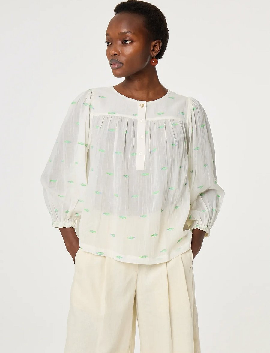 Fabienne Chapot - Bindi Top - langærmede bluser - cosy white/green - 0