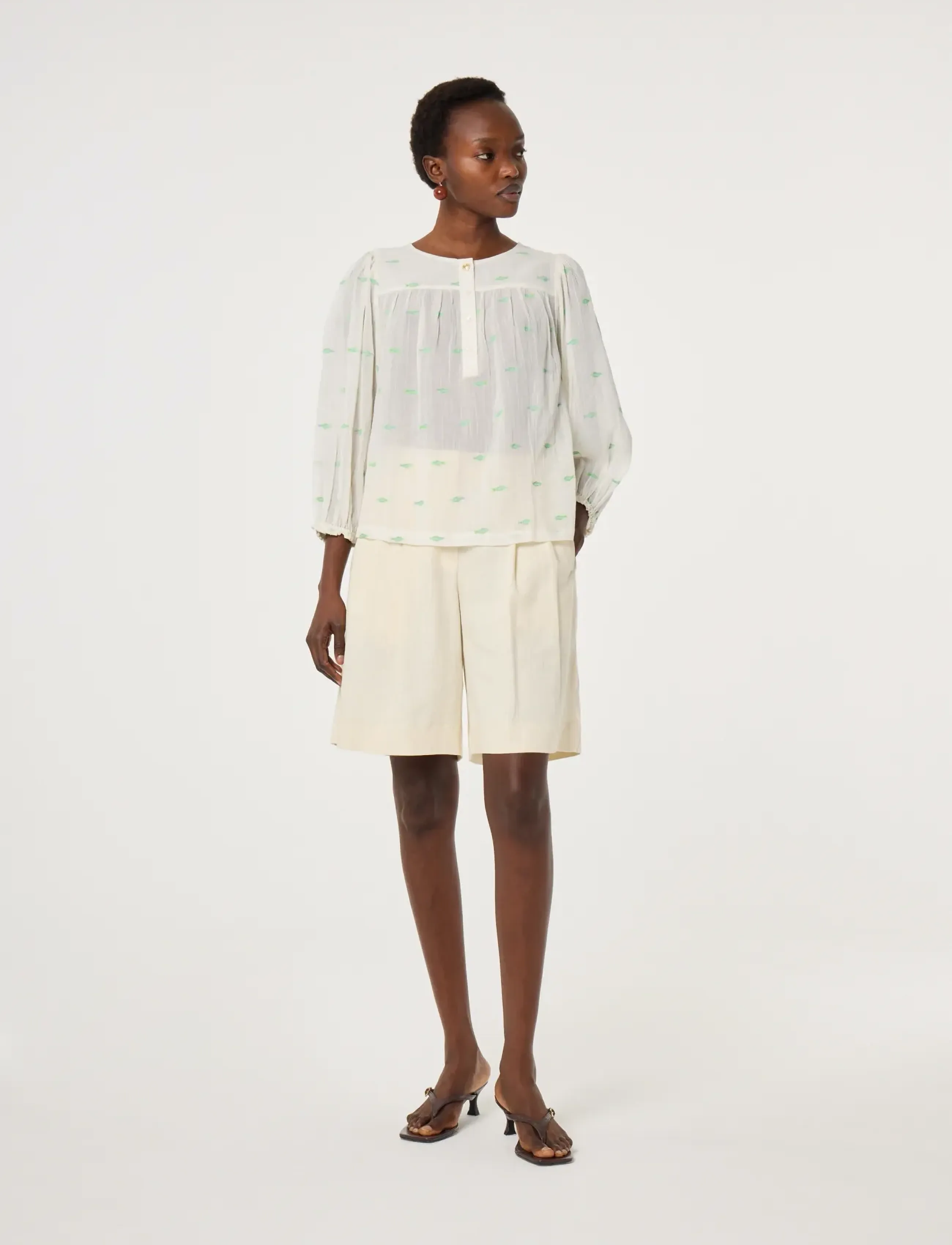 Fabienne Chapot - Bindi Top - langærmede bluser - cosy white/green - 2