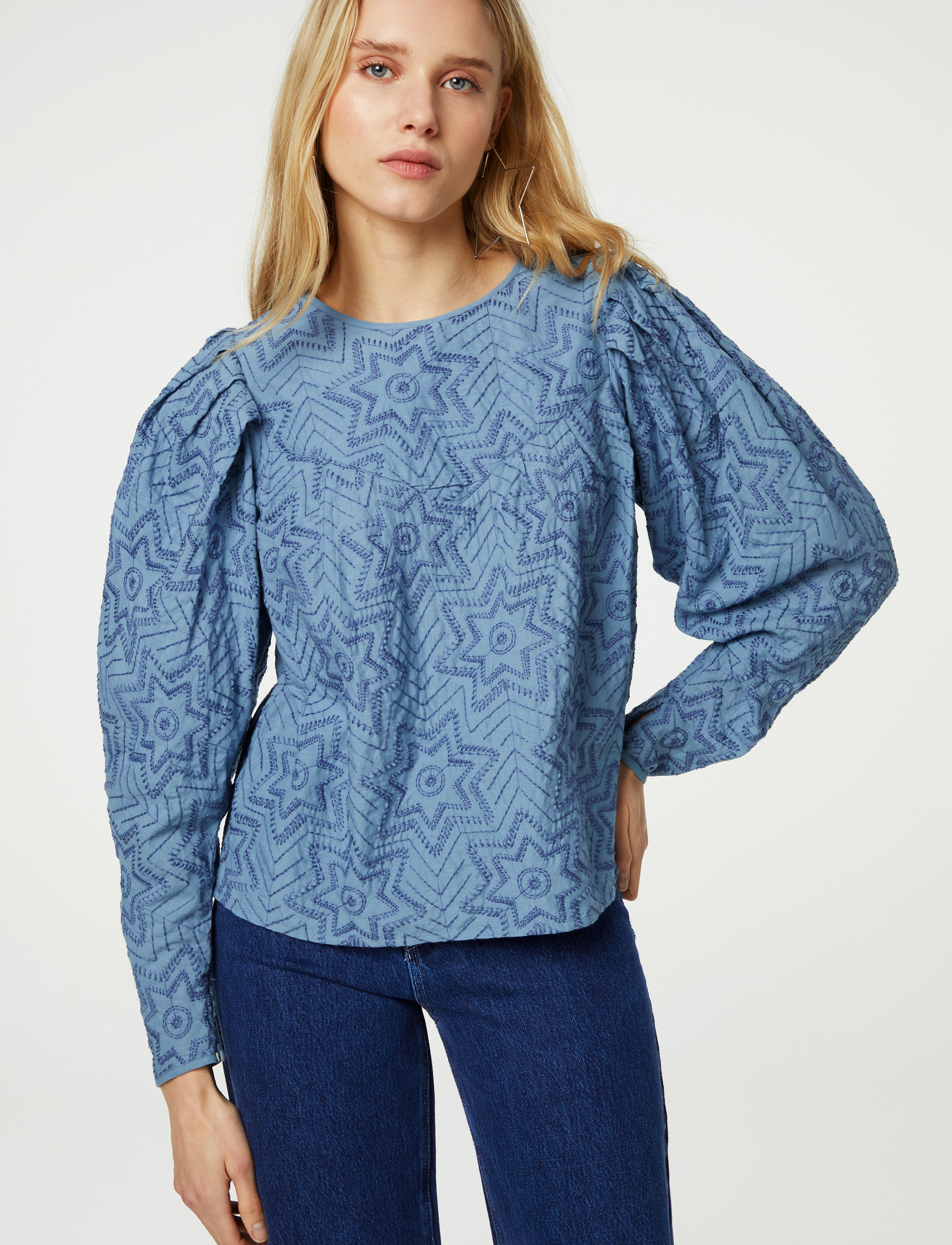 Fabienne Chapot Mya Top Allover Embro, 36, Blouses, Blau - Long-sleeved, Frauen