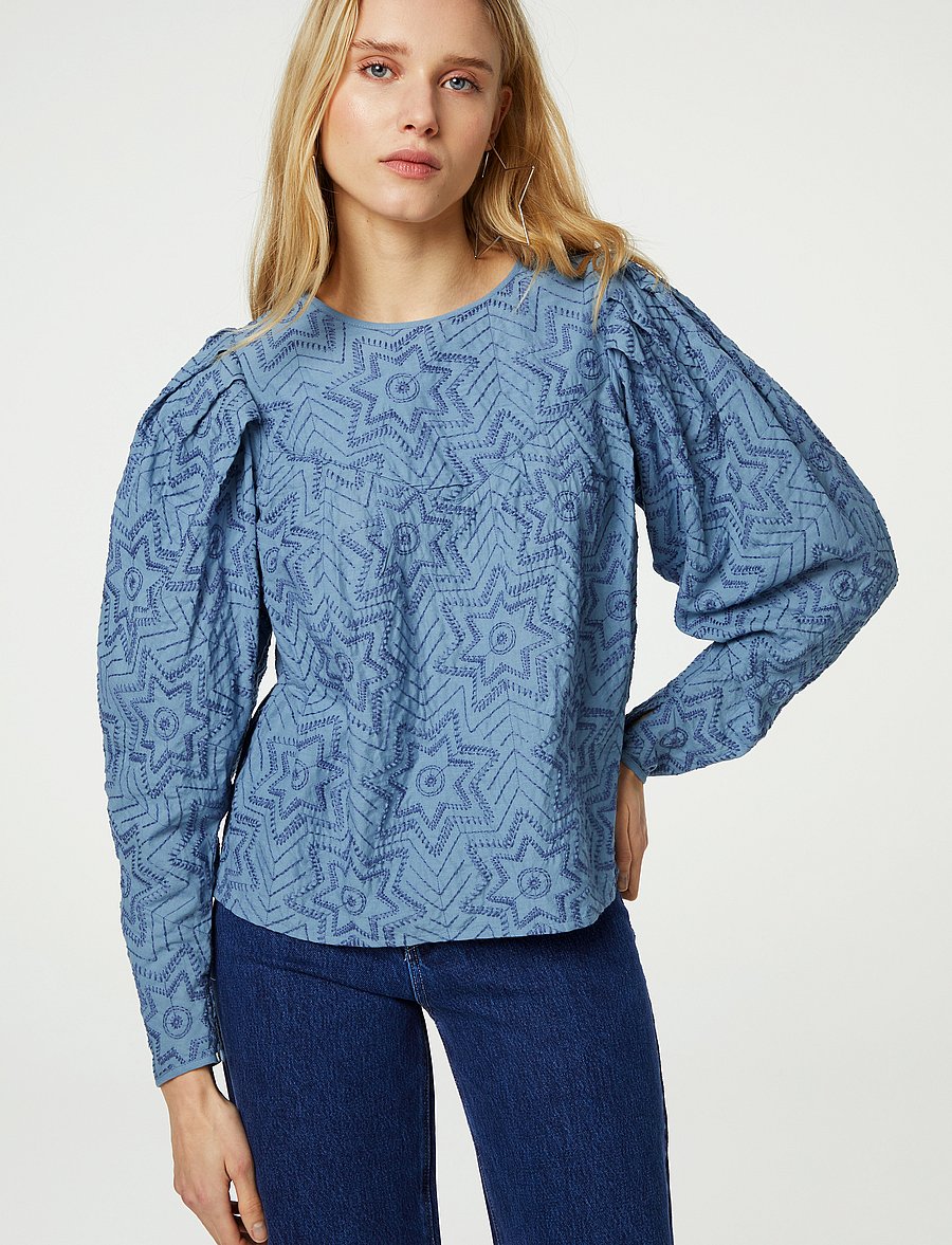 Fabienne Chapot - Mya Top Allover Embro - langærmede bluser - kahlo blue - 0