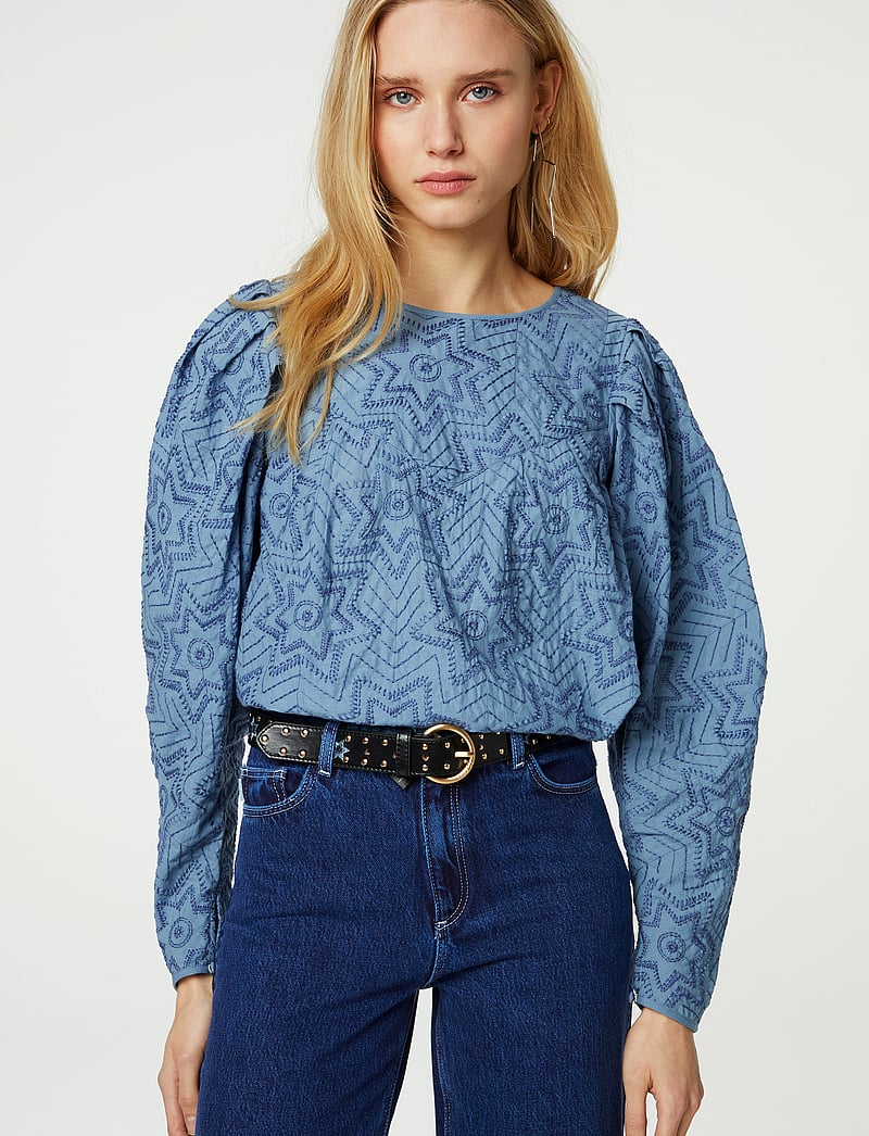 Fabienne Chapot - Mya Top Allover Embro - langärmlige blusen - kahlo blue - 3