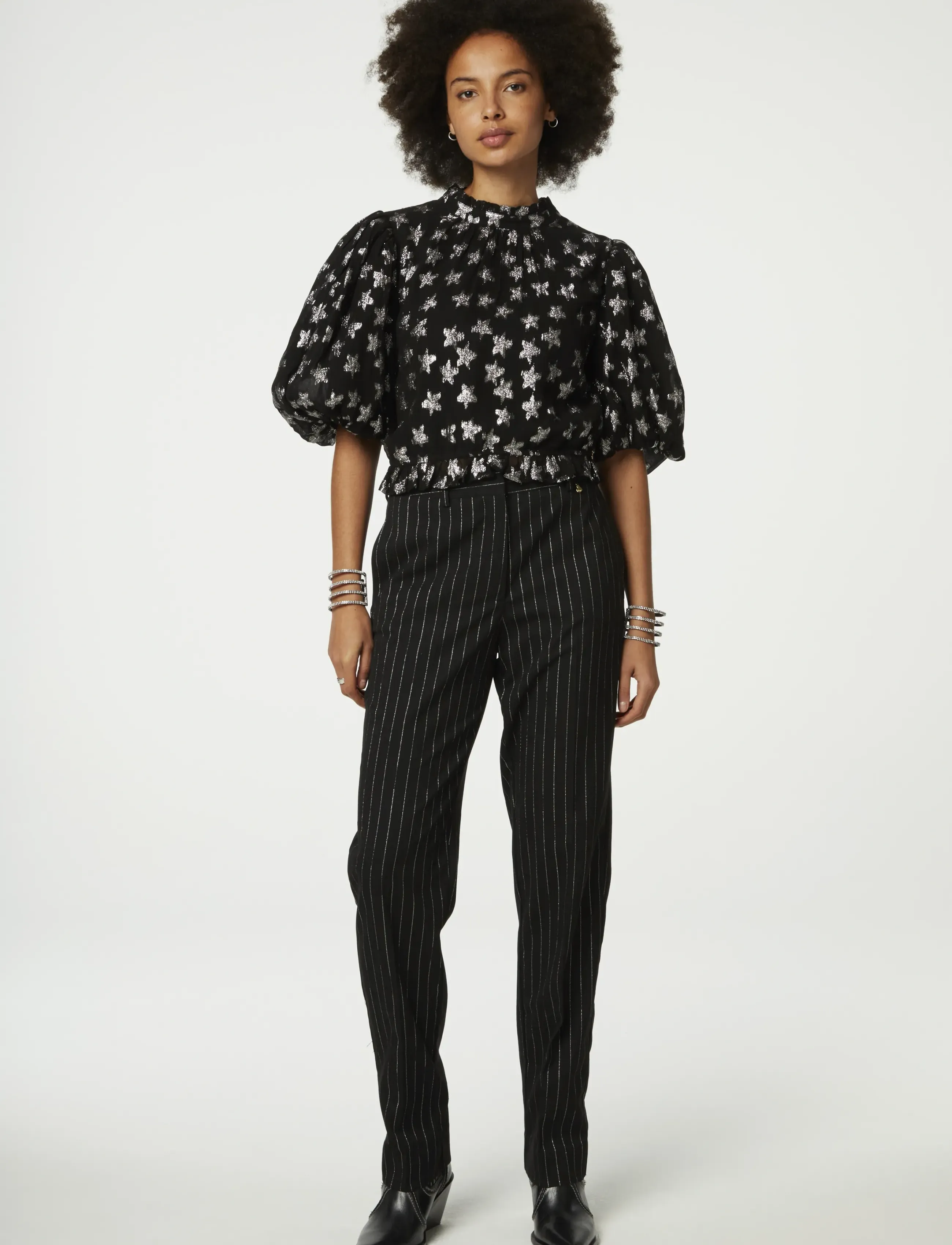Fabienne Chapot - Dolli Top - kurzämlige blusen - black/silver - 5