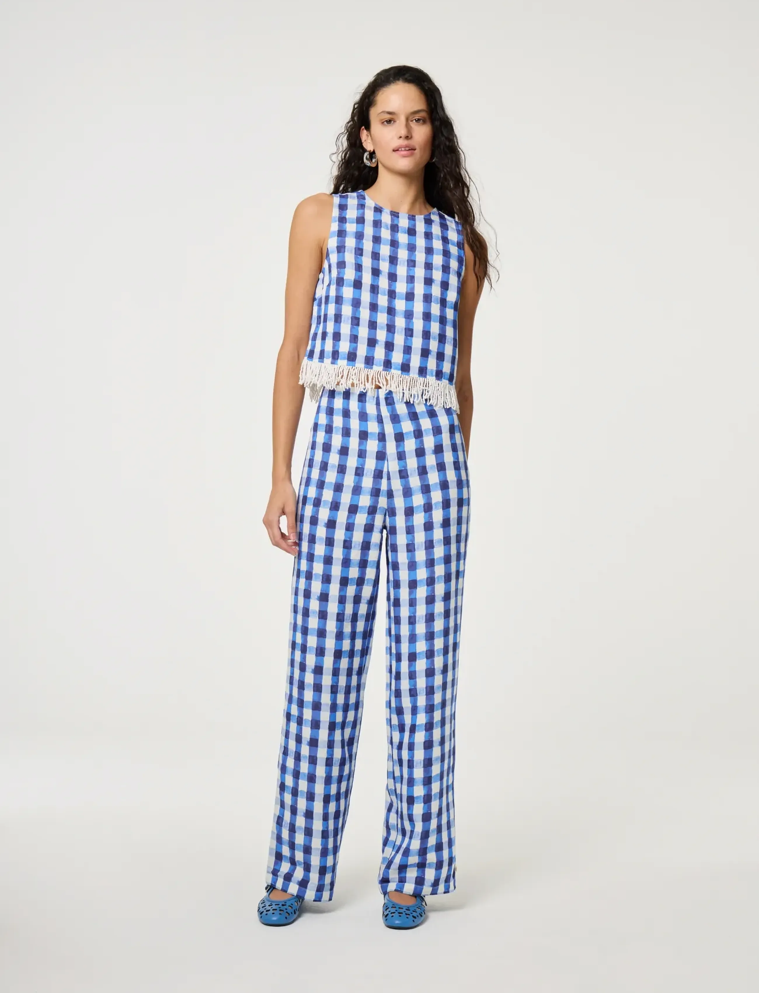 Fabienne Chapot Maxime Top, Kvinder, Gingham Frynsetop, Navy, Str: 36