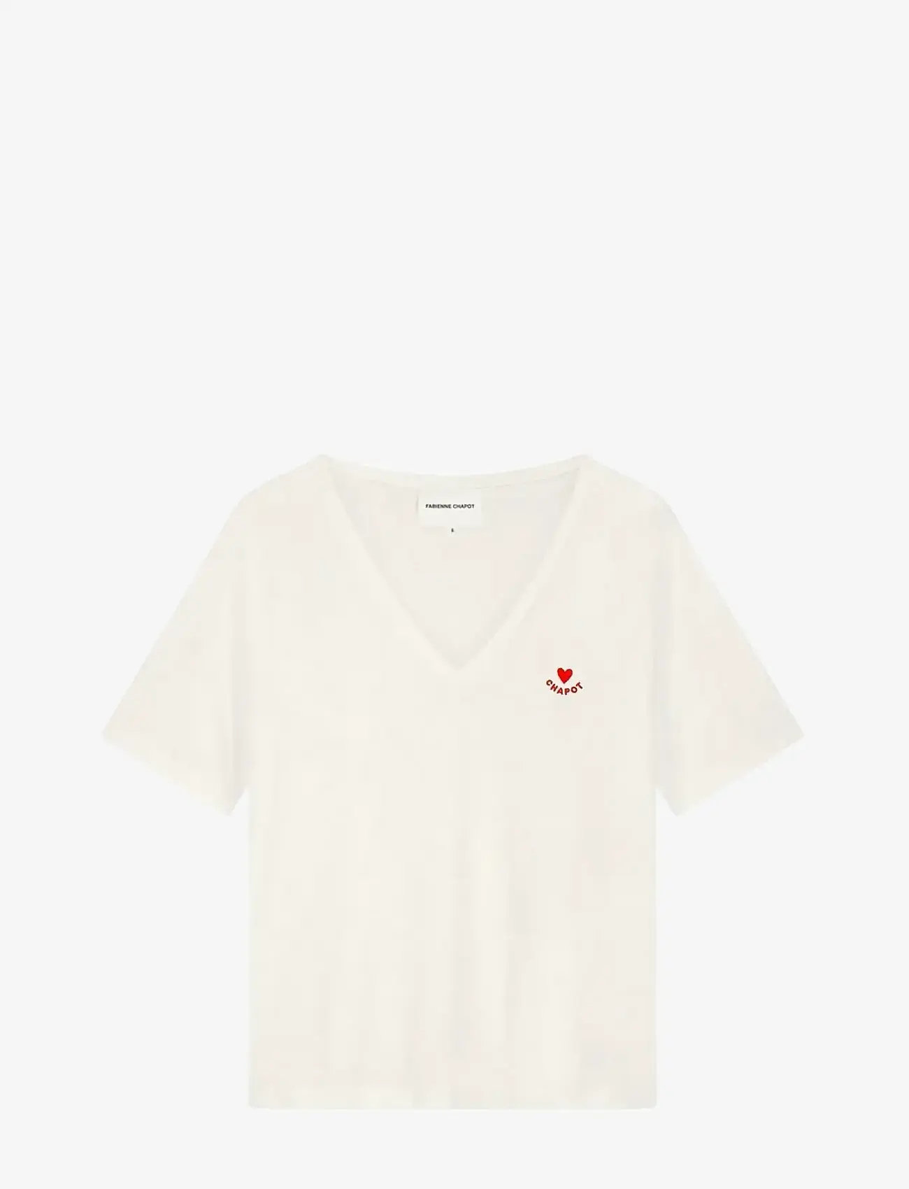 Fabienne Chapot - Phil V-Neck T-shirt - t-shirts - cosy white/red - 0