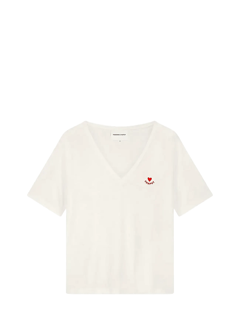 Fabienne Chapot - Phil V-Neck T-shirt - t-shirts - cosy white/red - 0