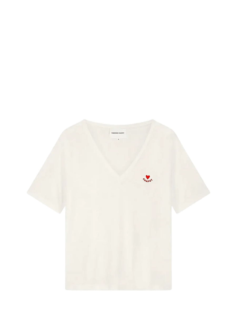 Fabienne Chapot - Phil V-Neck T-shirt - t-shirts - cosy white/red - 0