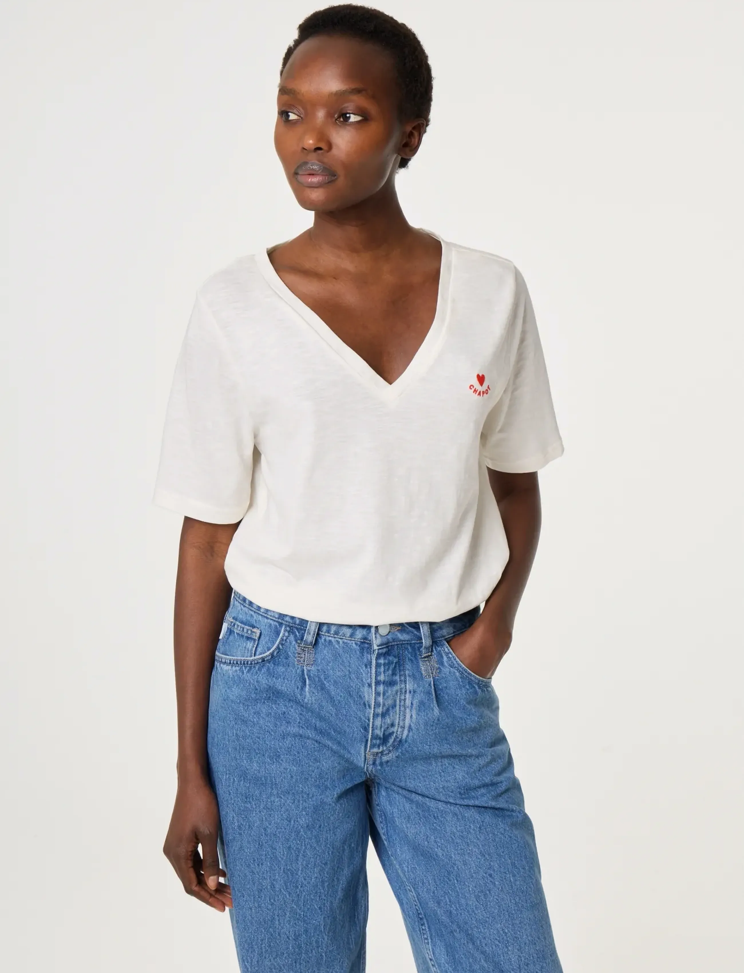 Fabienne Chapot - Phil V-Neck T-shirt - t-shirts - cosy white/red - 4