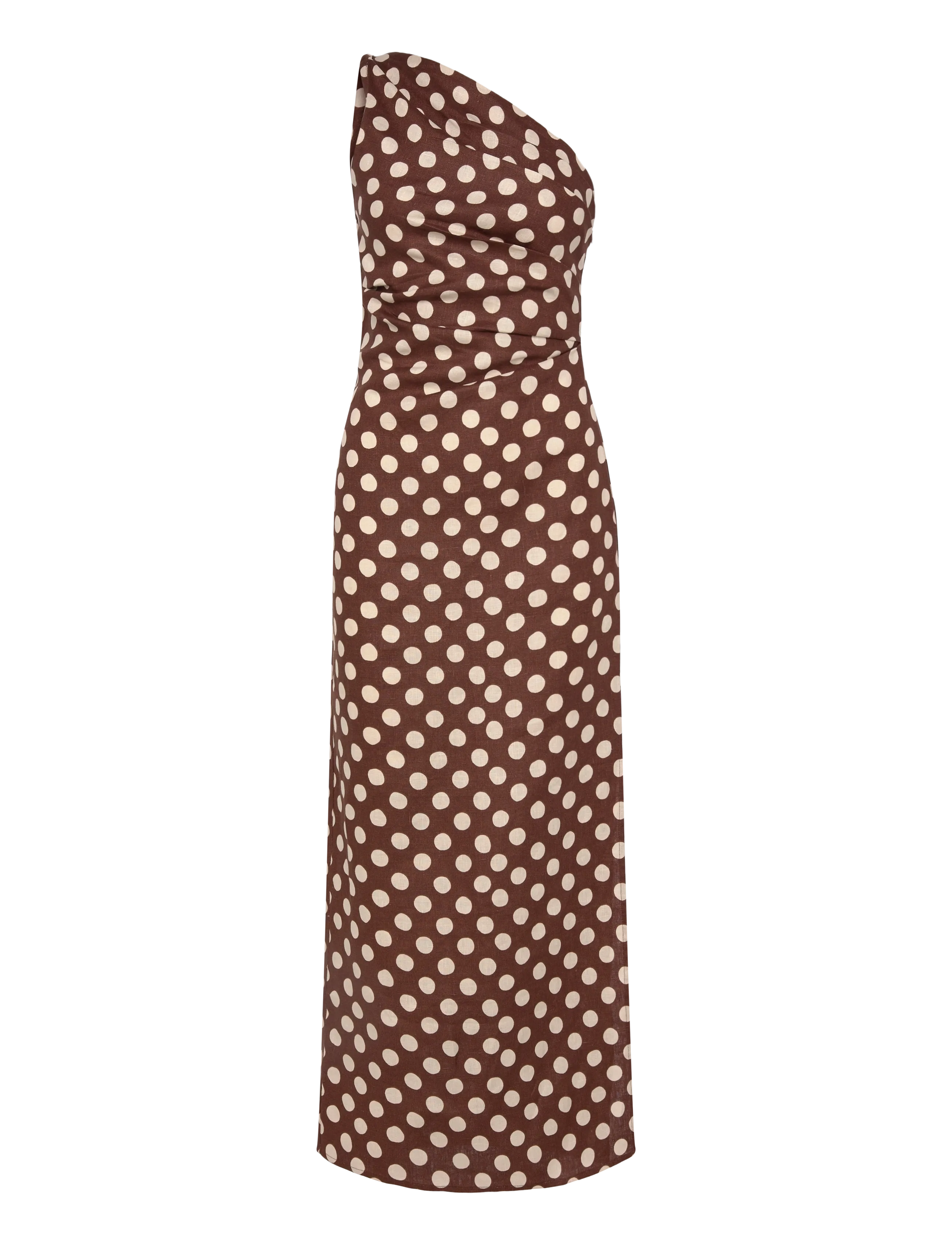 Faithfull The Brand Simona Maxi Dress, Kvinder, One Shoulder Prikket Maxikjole, Brun, Str: XL