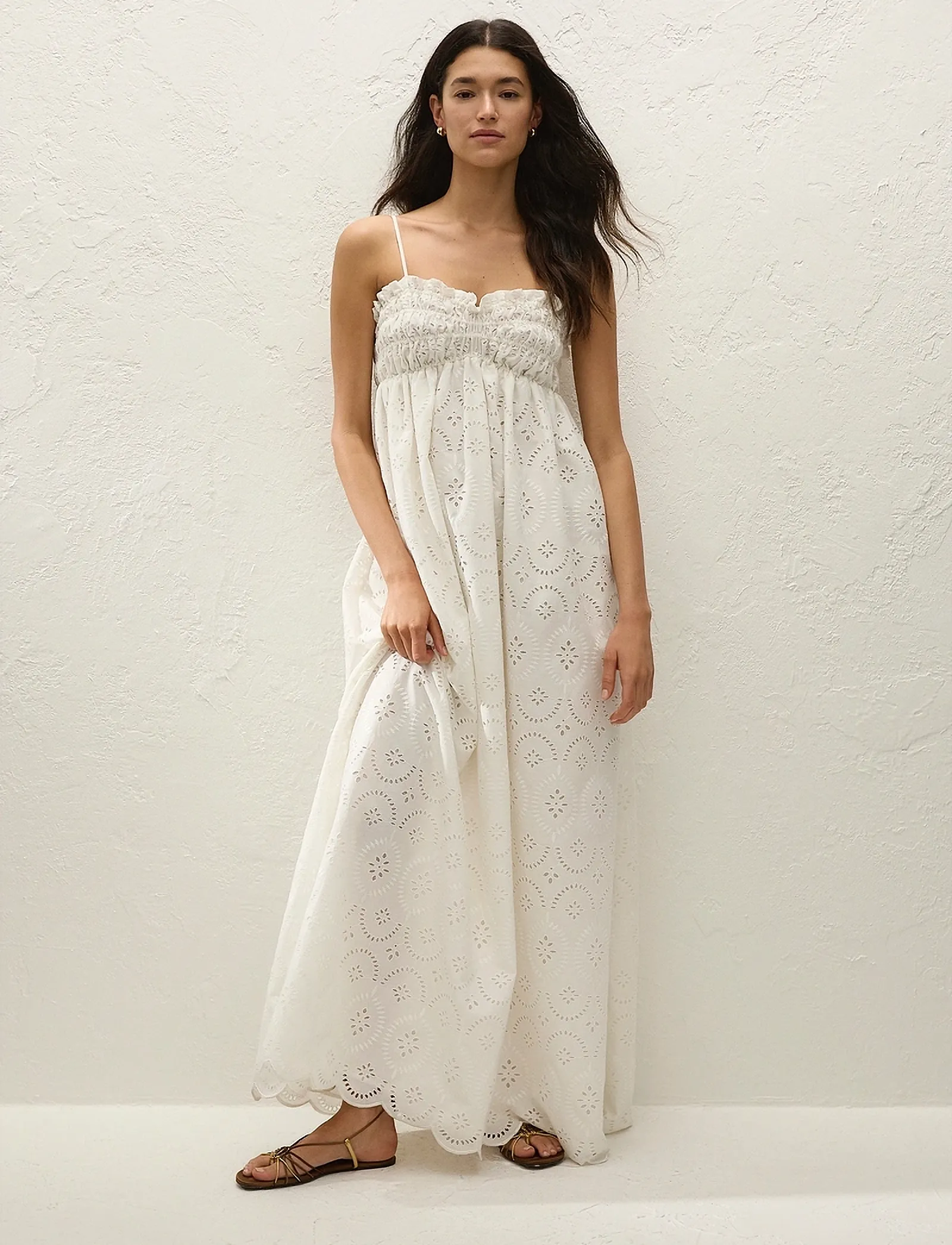 Faithfull The Brand Etta Maxi Dress, Kvinder, Broderie Anglaise Maxikjole, Hvid, Str: XL