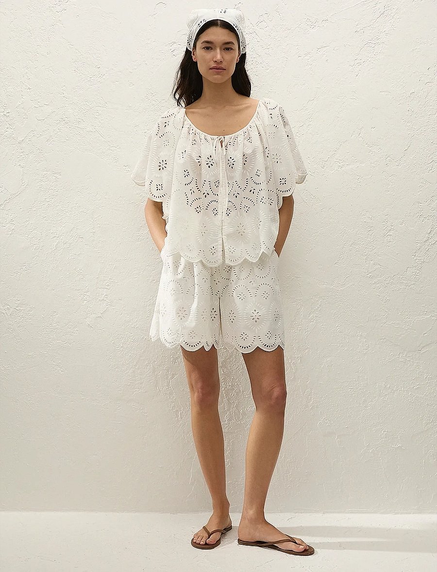 Faithfull The Brand - FONDACO TOP - kurzämlige blusen - bianca broderie white - 0