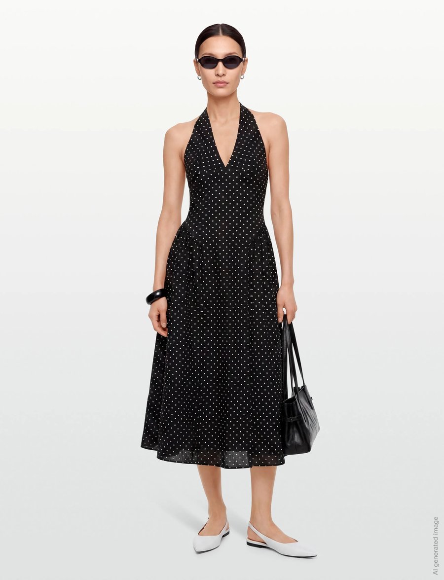 Faithfull The Brand - LA CALA MIDI DRESS - robes d'été - lola polka dot - black/cream - 0