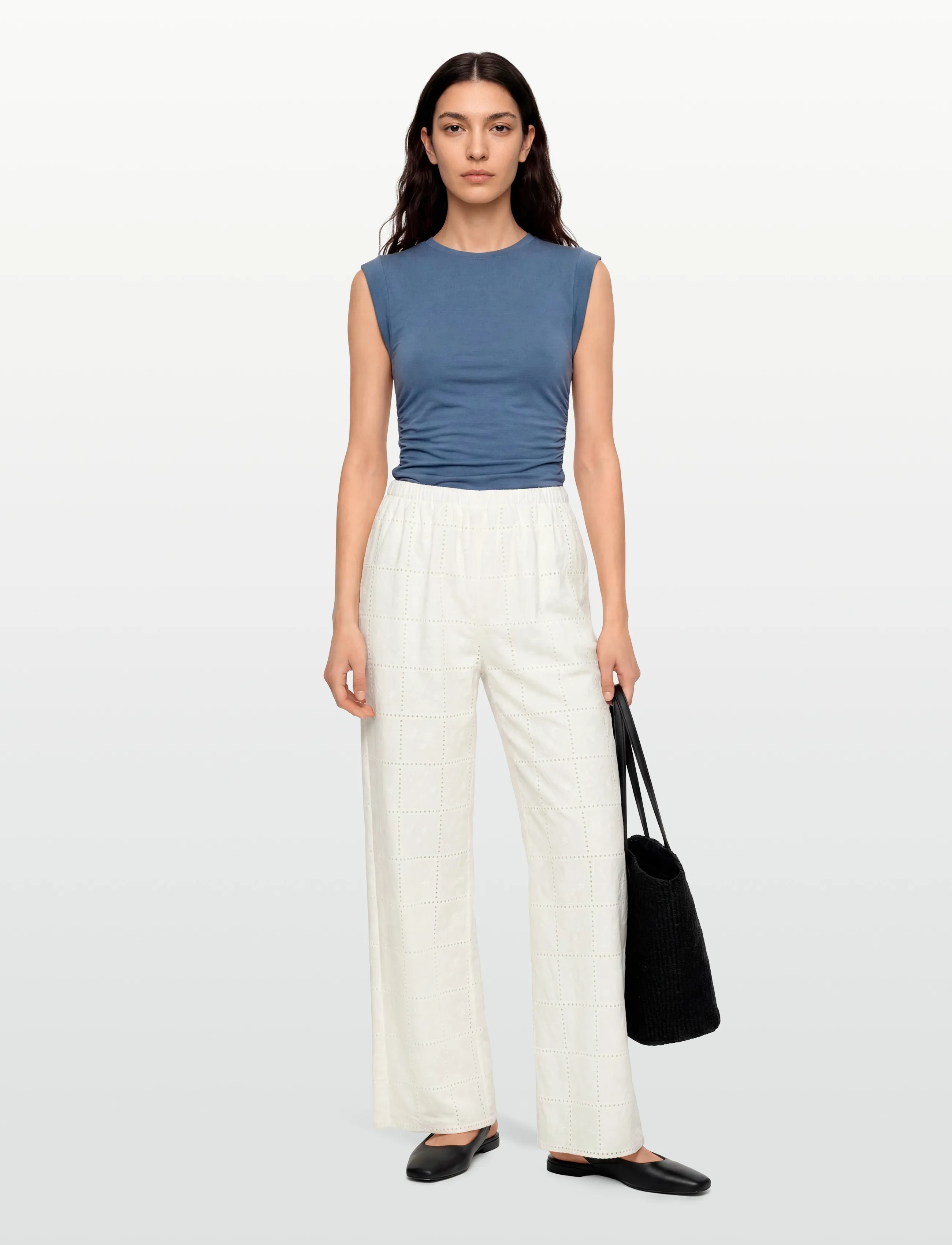 Faithfull The Brand MORA PANT - Wide leg trousers - HANDKERCHIEF BRODERIE WHITE / white