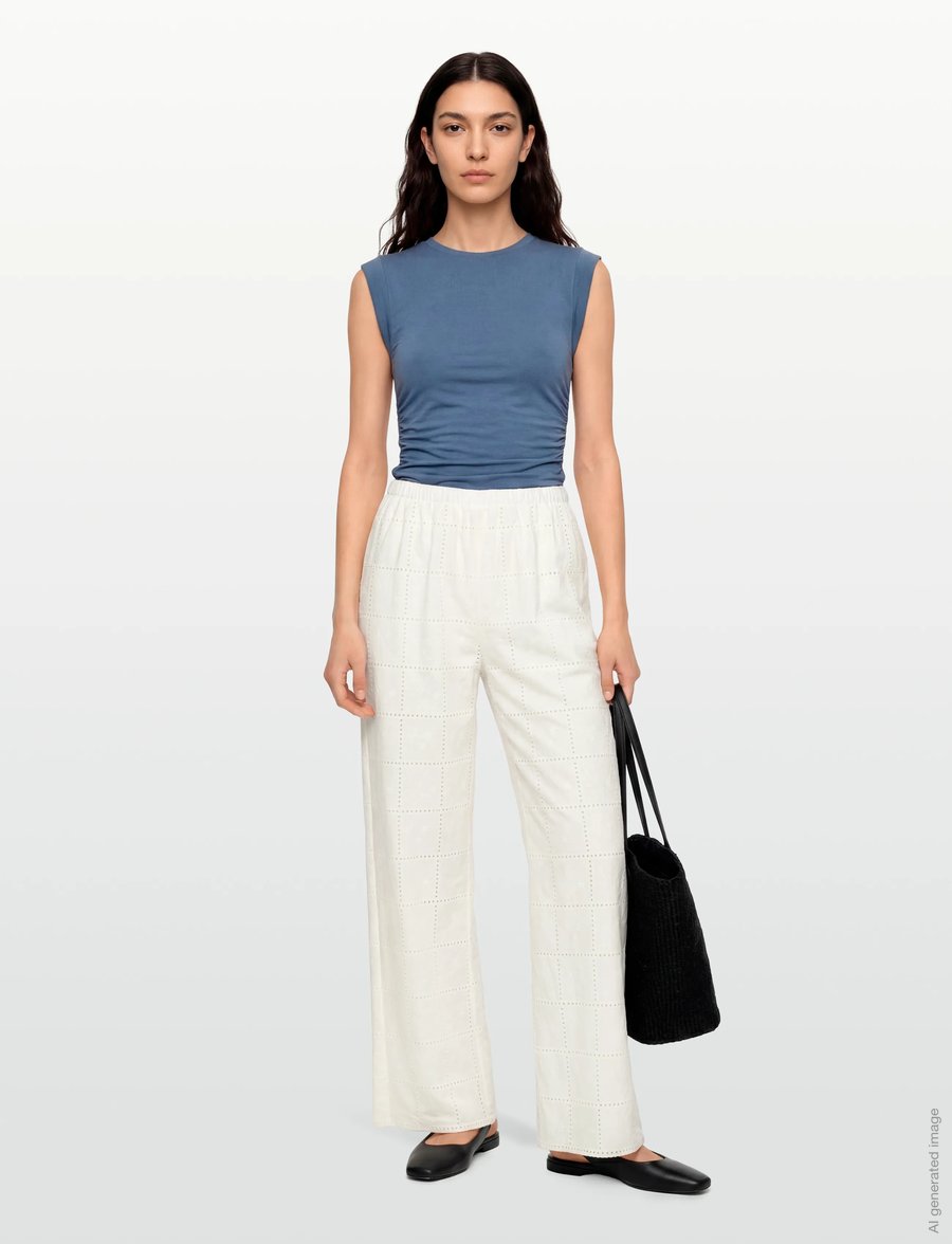 Faithfull The Brand - MORA PANT - hosen mit weitem bein - handkerchief broderie white - 0